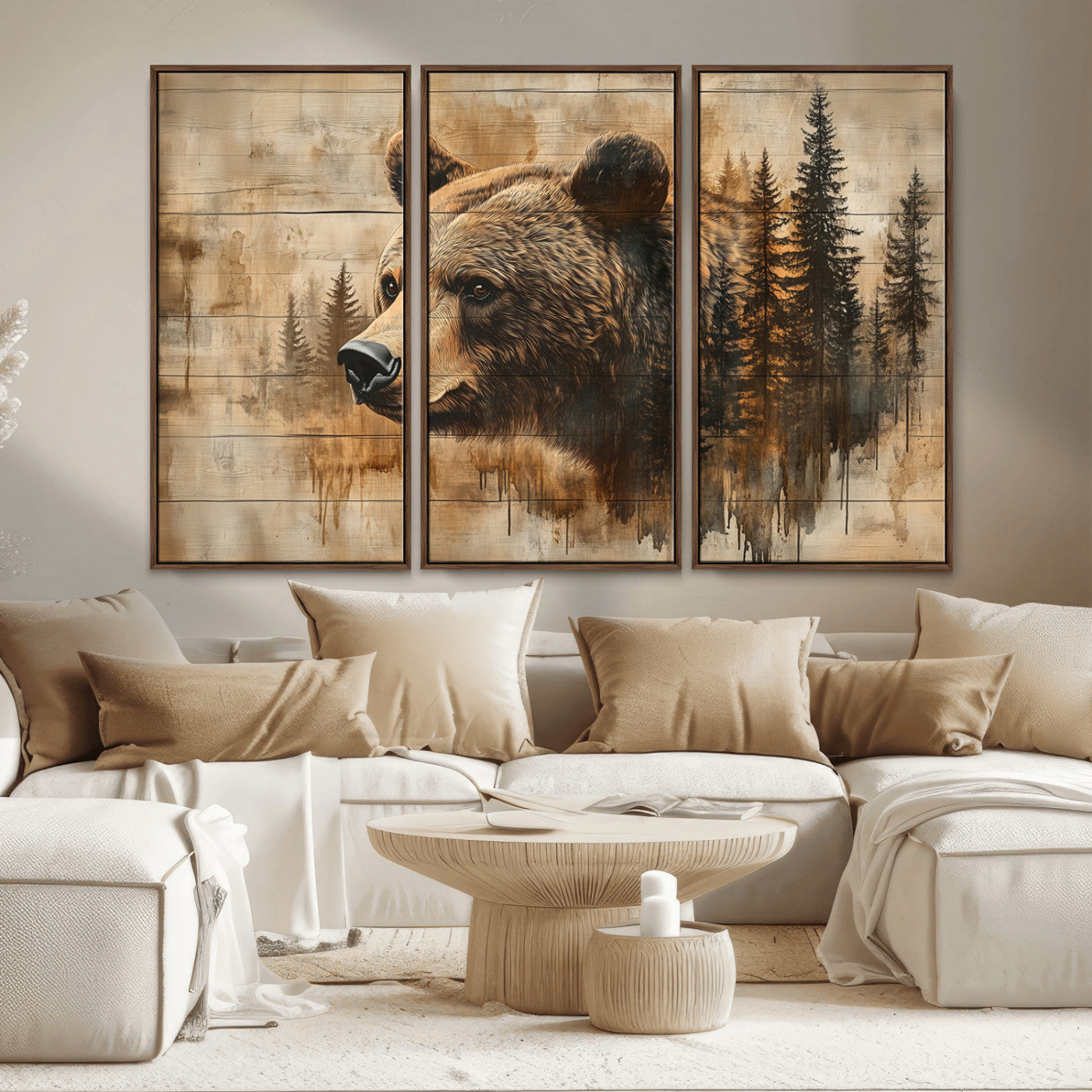 MGV-FC-48X32-3P - Rustic Grizzly Bear Wall Art, Abstract Grizzly 399 Bear Wall Art Canvas Print - Woodland Wildlife
