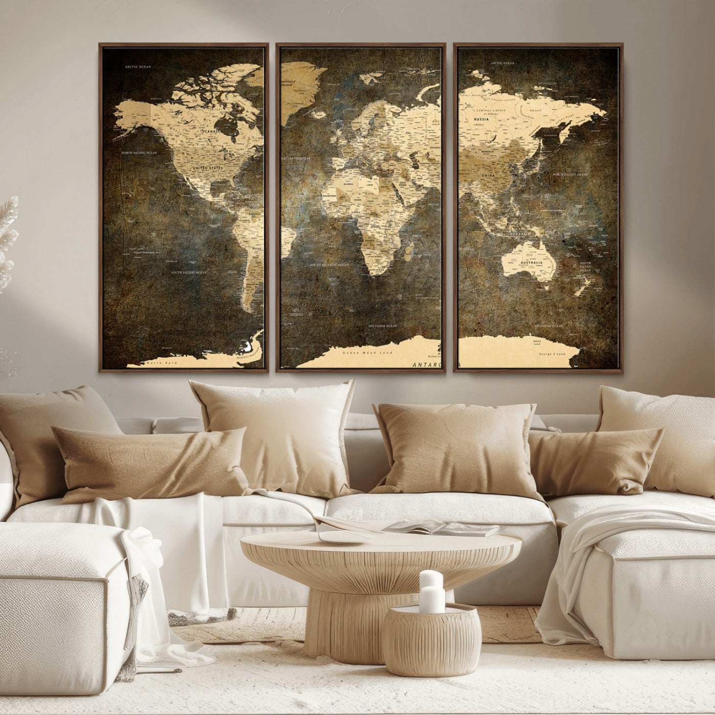 MGV-FC-48X32-3P - Push Pin World Map Canvas Print – Framed Wall Art for Couples to Track Their Travels – Anniversary