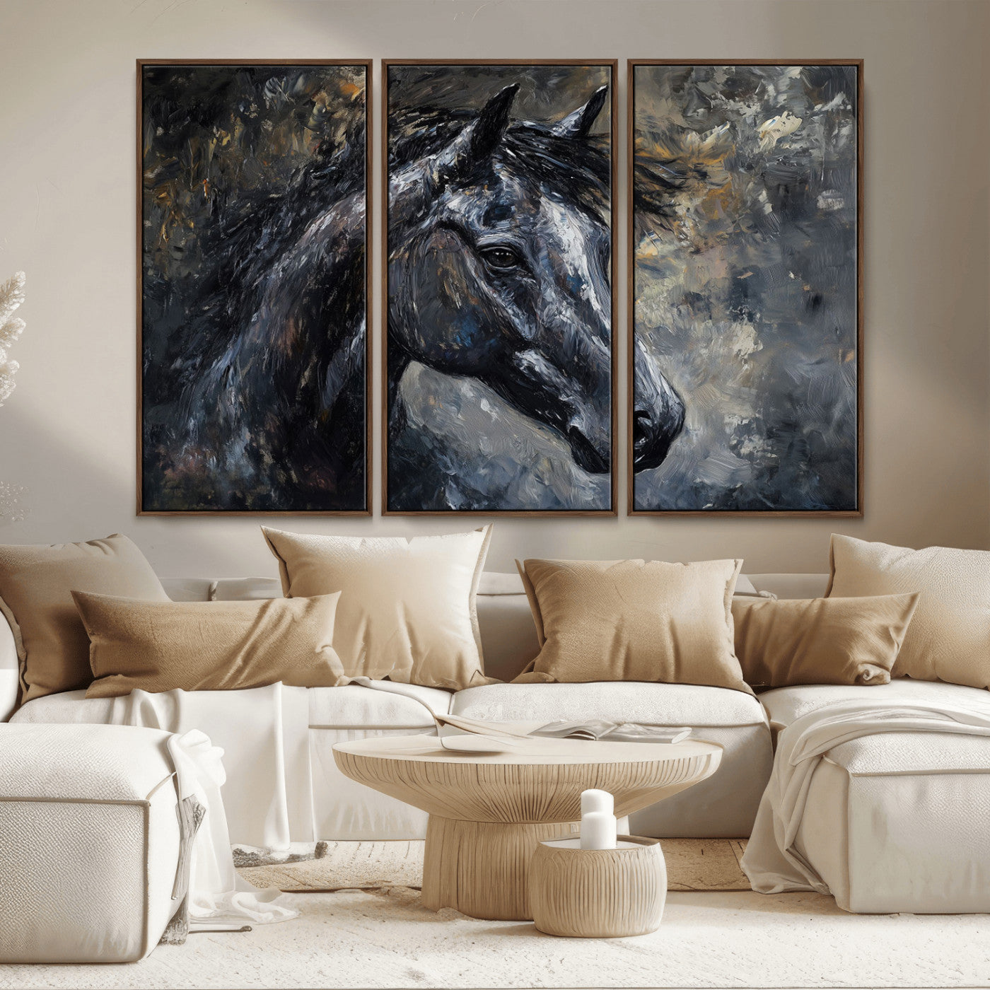 MGV-FC-48X32-3P - Large Abstract Horse Wall Art Canvas Print | Farmhouse Wall Decor | Rustic Horse Art | Western Cabin
