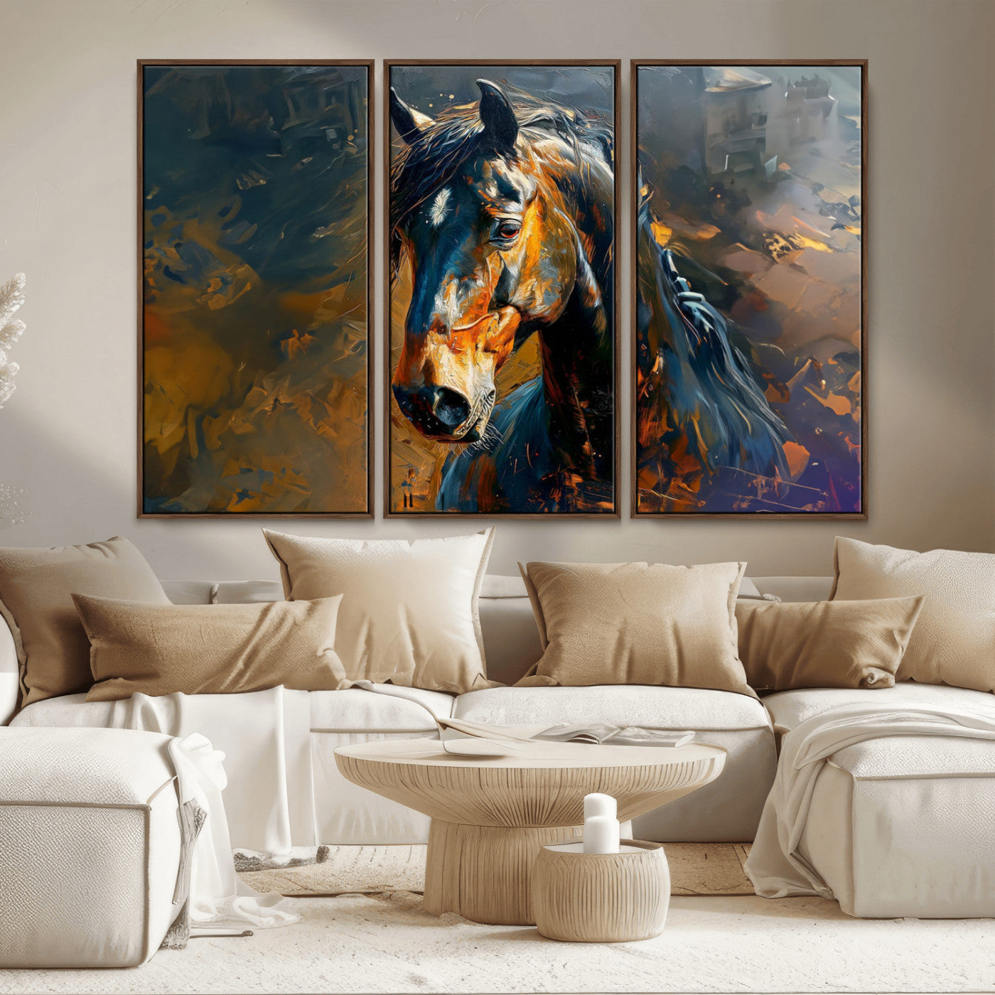 MGV-FC-48X32-3P - Abstract Horse Wall Art Canvas Print | Farmhouse Wall Decor | Western Cabin Art | Rustic Horse Decor