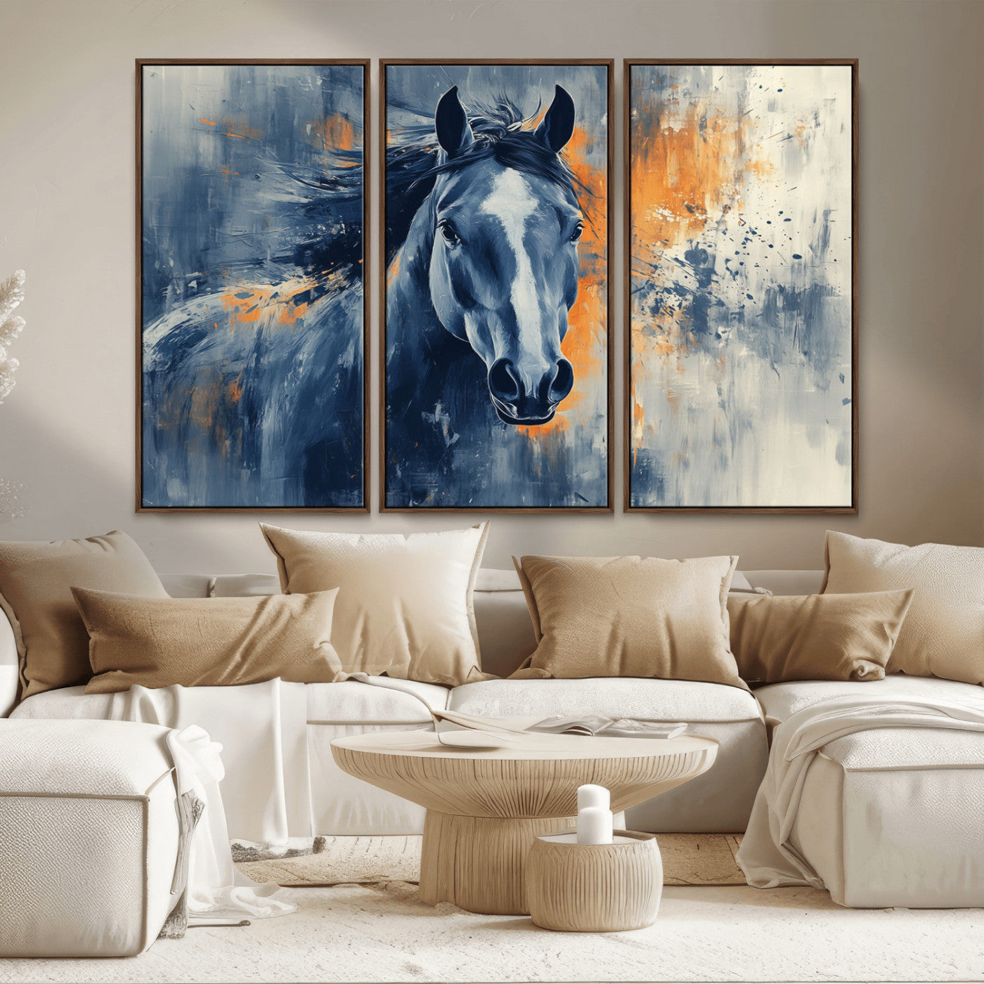 MGV-FC-48X32-3P - Abstract Blue Horse Wall Art Print Canvas | Horse Wall Art Print | Western Decor for Farmhouse |