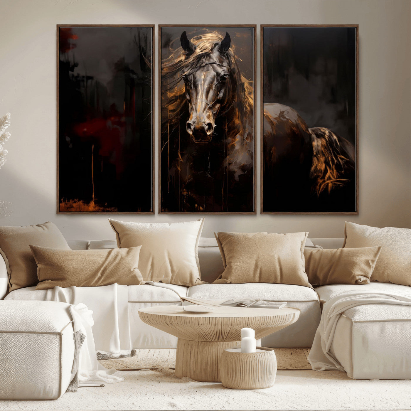 MGV-FC-48X32-3P - Abstract Black Horse Canvas Print for Farmhouse Wall Art | Abstract Equine Wall Art | Western Decor