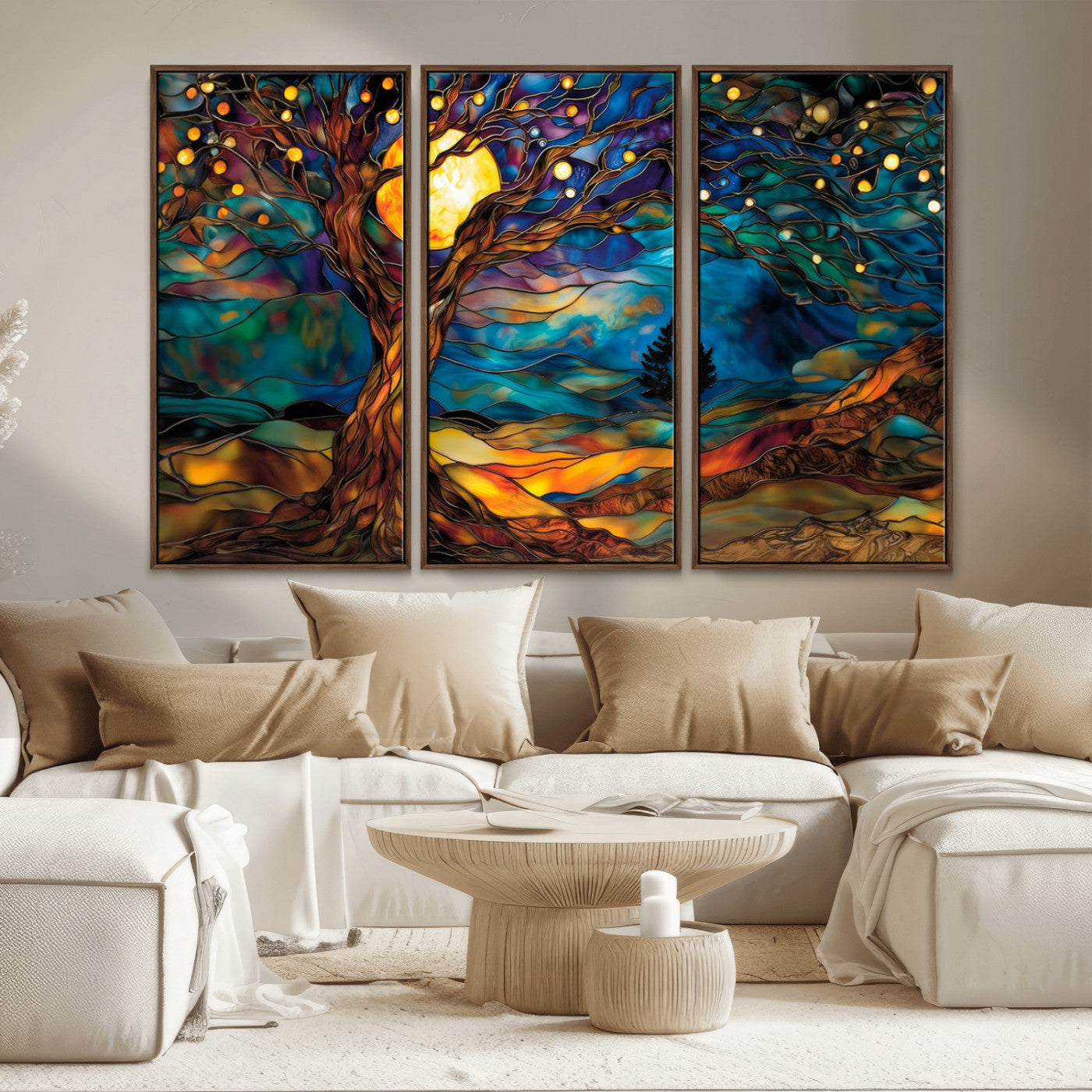 MGV-FC-48X32-3P - Tree of Life Wall Art - Yggdrasil Tree of Life Canvas Print - Vibrant Moonlit Tree Wall Art,  Tree