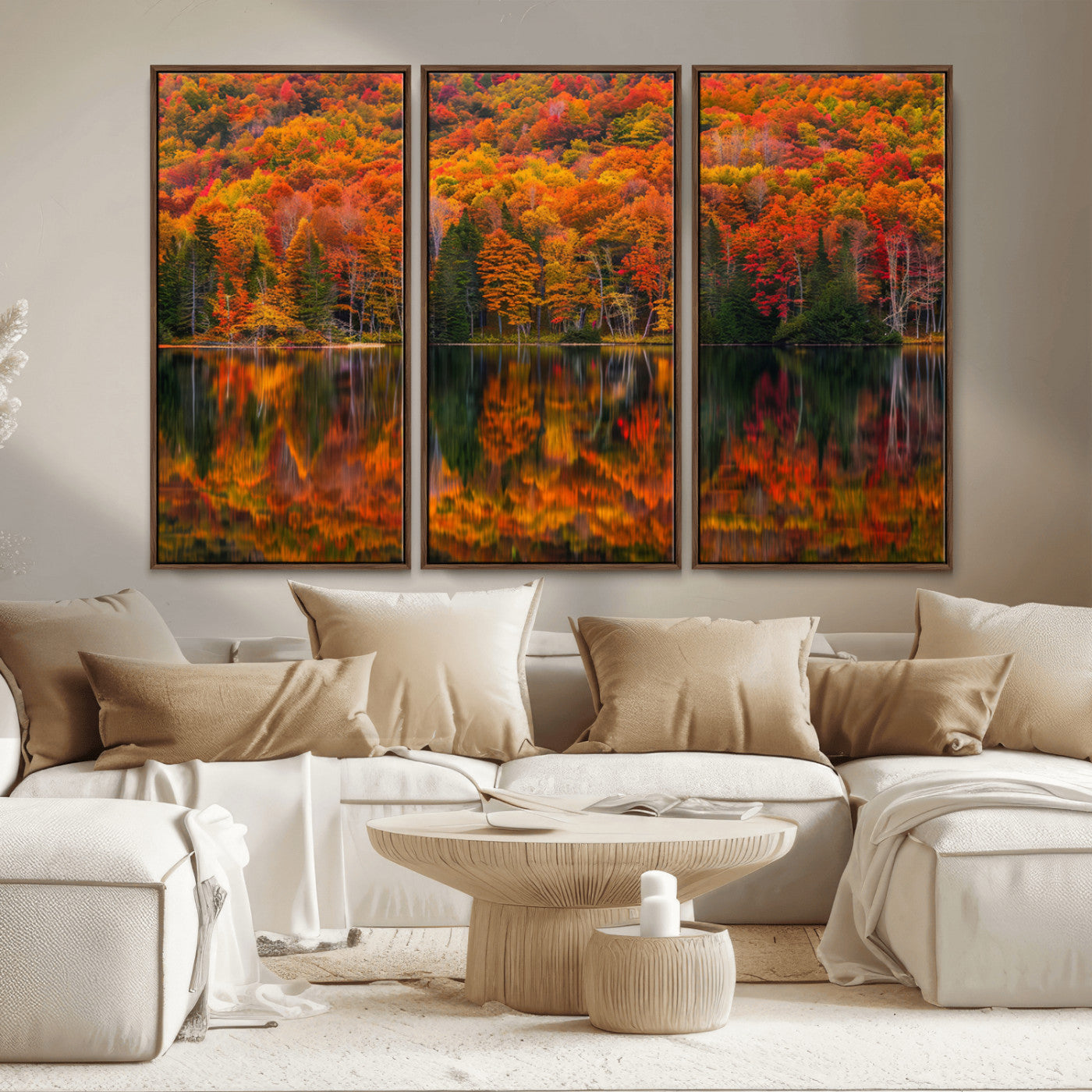 MGV-FC-48X32-3P - Fall Foliage Wall Art - Autumn Reflection Canvas Print, Stunning Fall Foliage Wall Art, Serene Lake