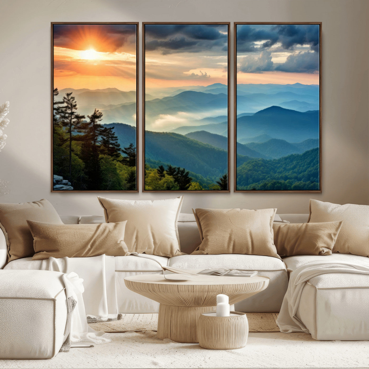 MGV-FC-48X32-3P - Sunrise Over Mountain Range Wall Art Canvas Print, Farmhouse Wall Decor, Cabin Wall Art