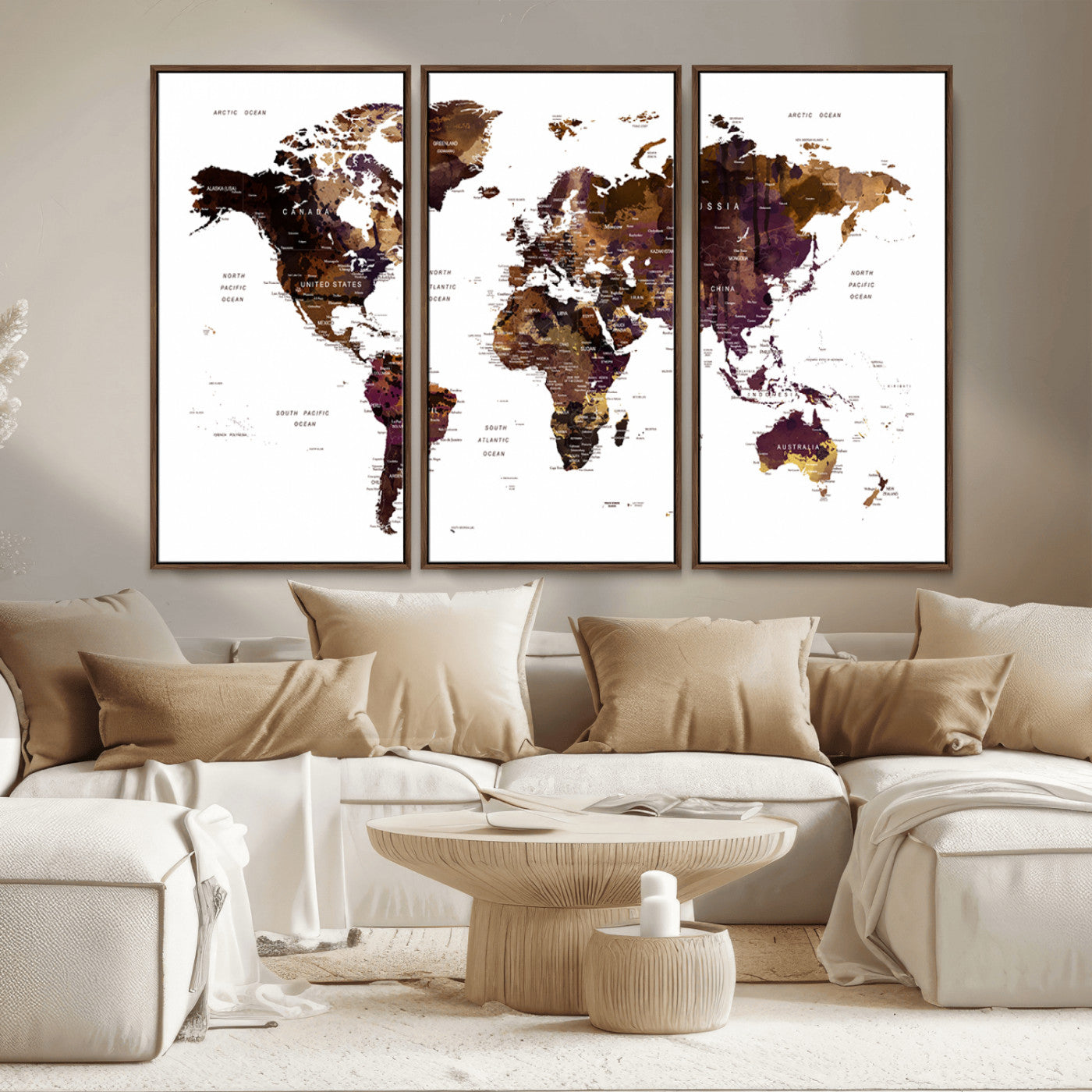 MGV-FC-48X32-3P - Push Pin World Map Canvas Print – Framed Wall Art for Couples to Track Their Travels – Anniversary