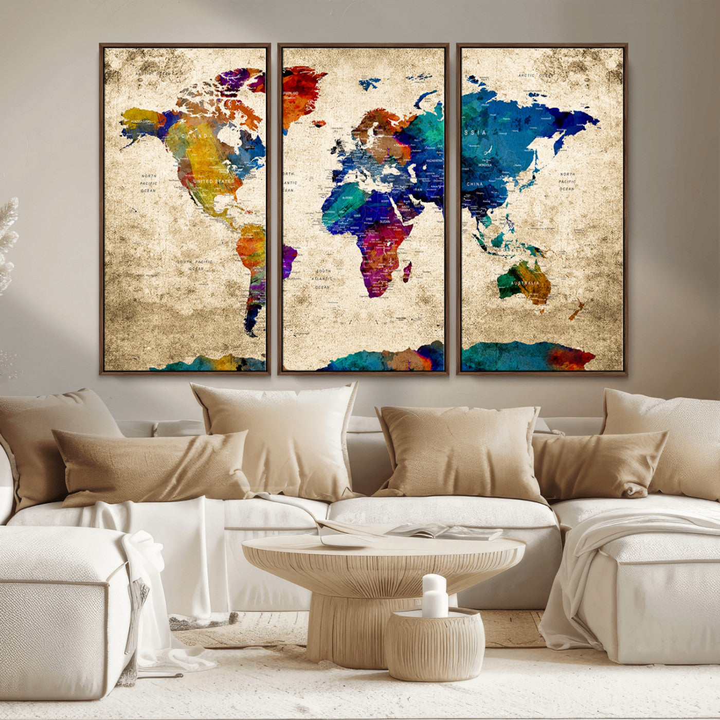 MGV-FC-48X32-3P - Push Pin World Map Canvas Print – Framed Wall Art for Couples to Track Their Travels – Anniversary