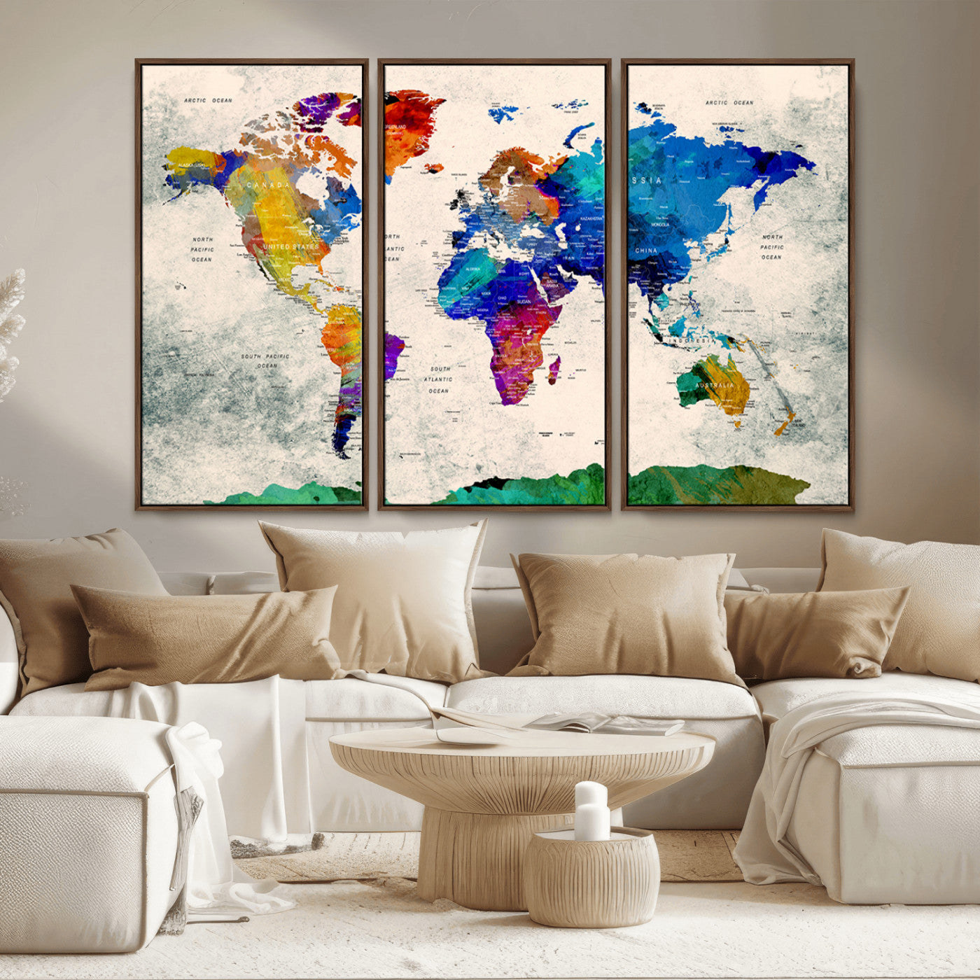 MGV-FC-48X32-3P - Push Pin World Map Canvas Print – Framed Wall Art for Couples to Track Their Travels – Anniversary