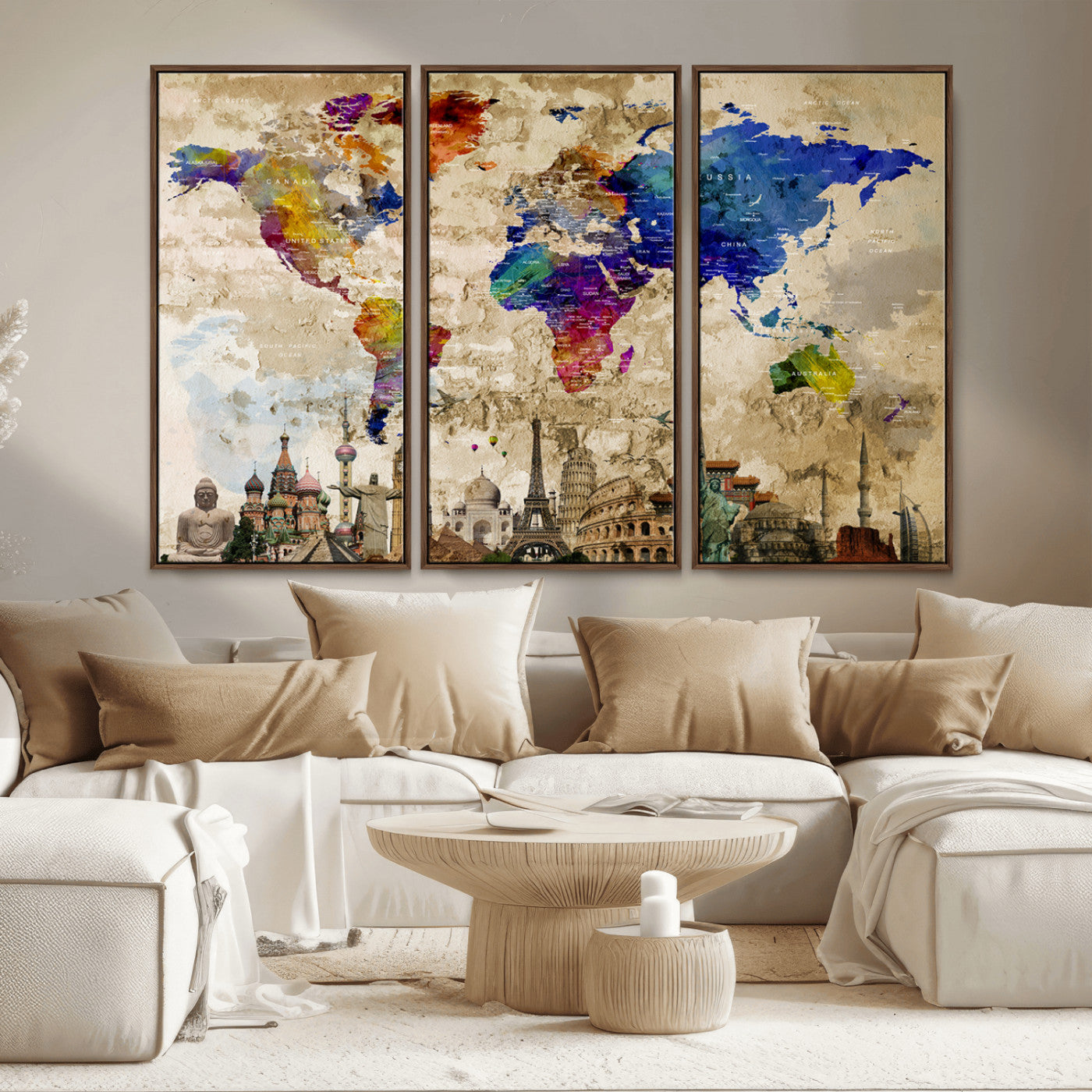 MGV-FC-48X32-3P - Push Pin World Map Canvas Print – Framed Wall Art for Couples to Track Their Travels – Anniversary