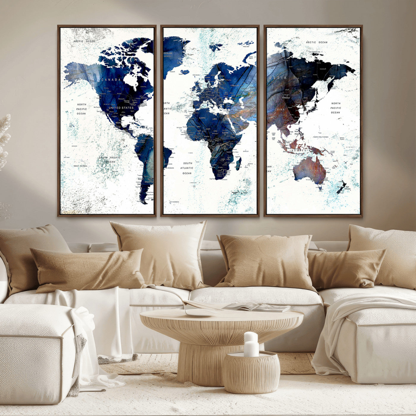 MGV-FC-48X32-3P - Push Pin World Map Canvas Print – Framed Wall Art for Couples to Track Their Travels – Anniversary
