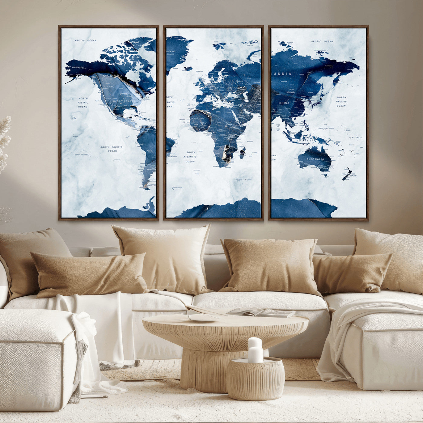 MGV-FC-48X32-3P - Push Pin World Map Canvas Print – Framed Wall Art for Couples to Track Their Travels – Anniversary