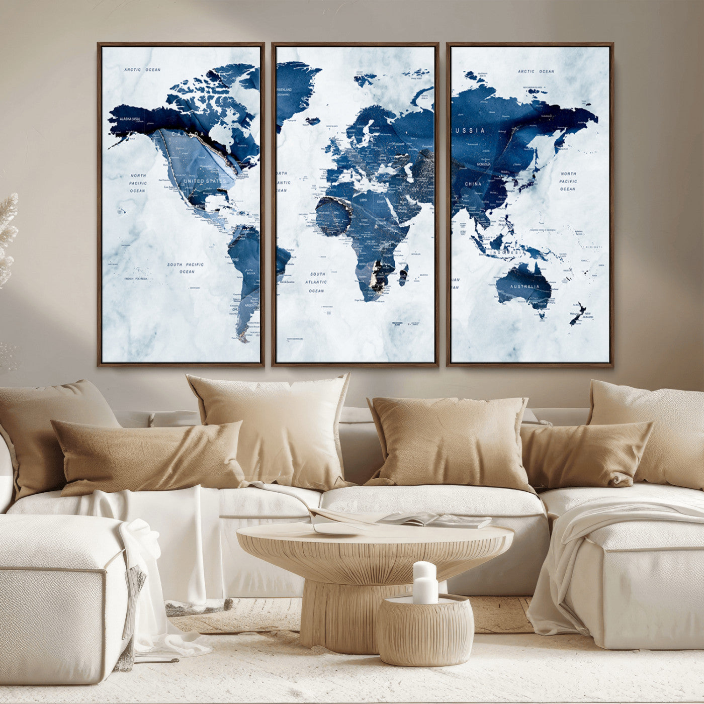 MGV-FC-48X32-3P - World Map Canvas Print – Framed Wall Art Home Adventure Decor