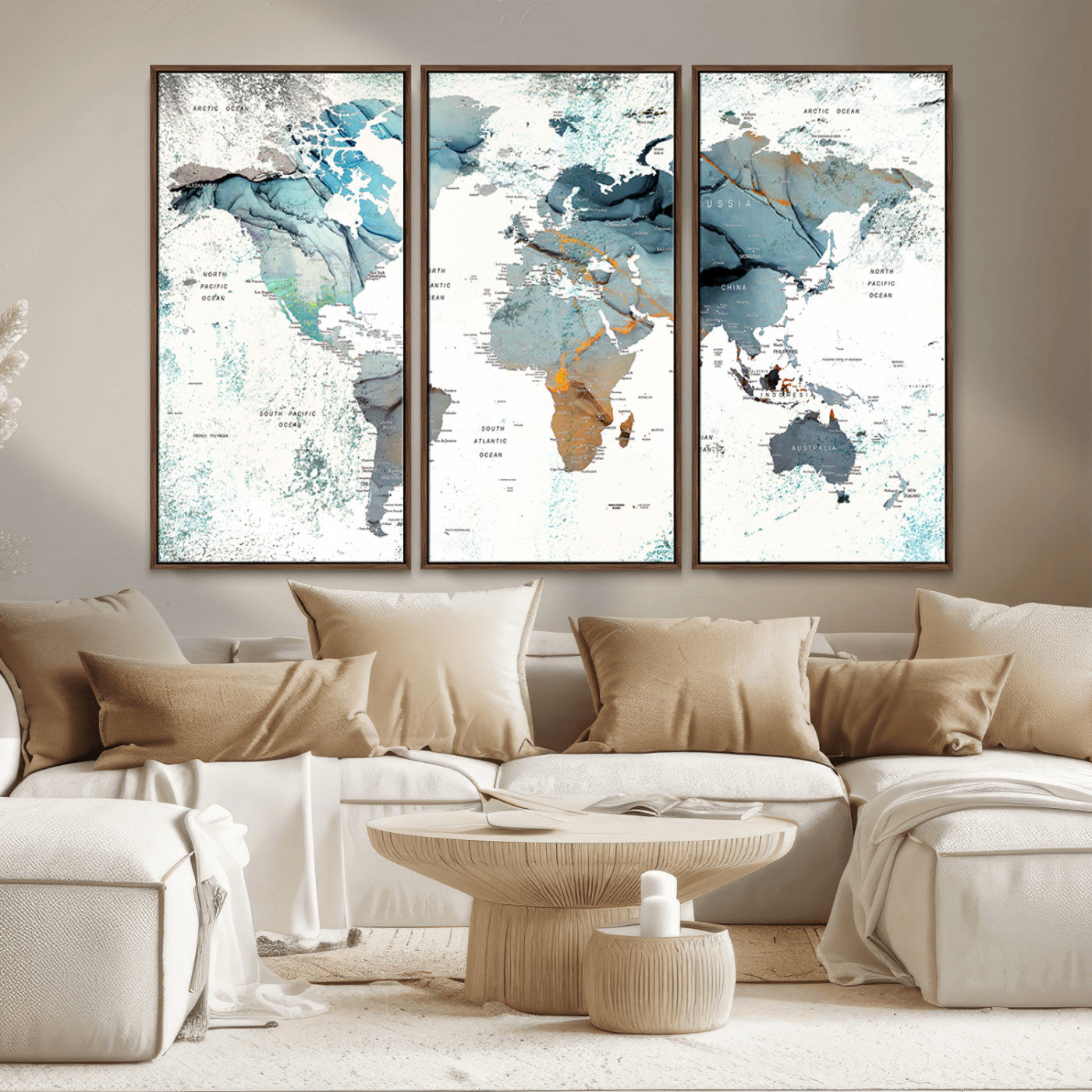 MGV-FC-48X32-3P - Push Pin World Map Canvas Print – Framed Wall Art for Couples to Track Their Travels – Anniversary