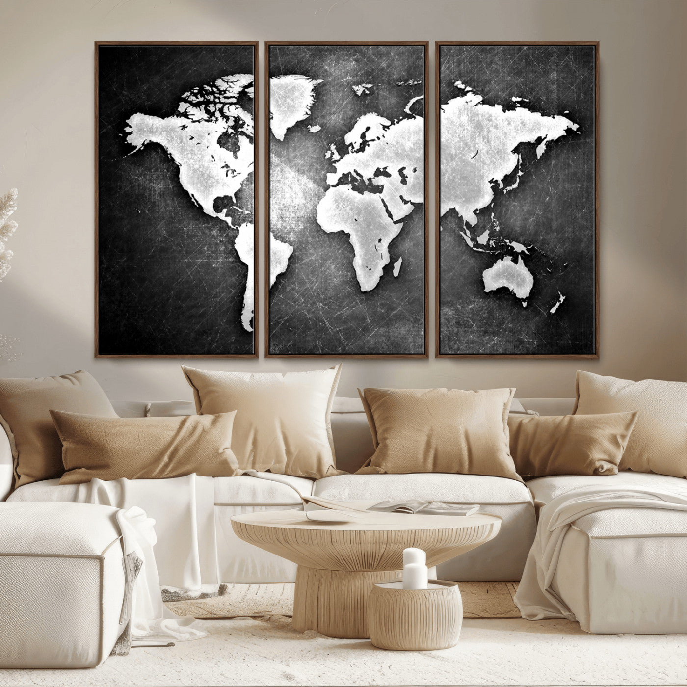 MGV-FC-48X32-3P - World Map Wall Art Canvas Print – Framed Wall Art for Anniversary Gift or Home Adventure Decor