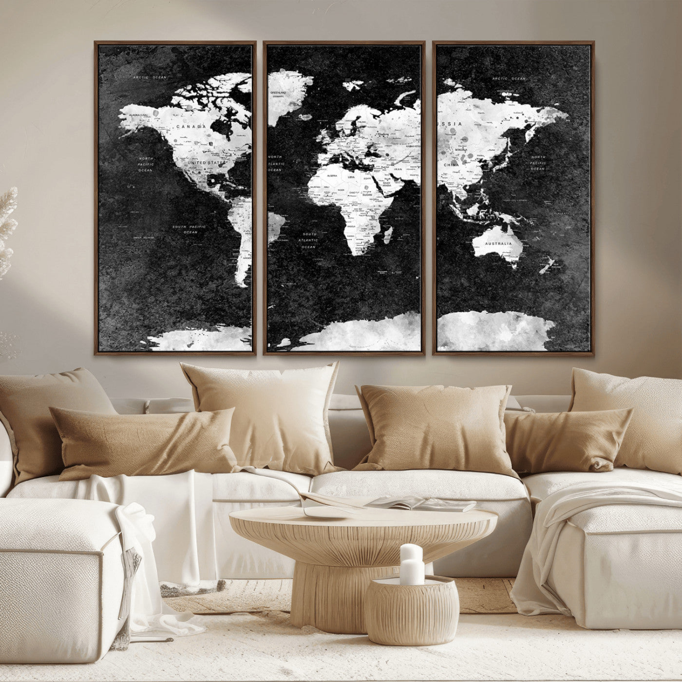 MGV-FC-48X32-3P - Push Pin World Map Canvas Print – Framed Wall Art for Couples to Track Their Travels – Anniversary