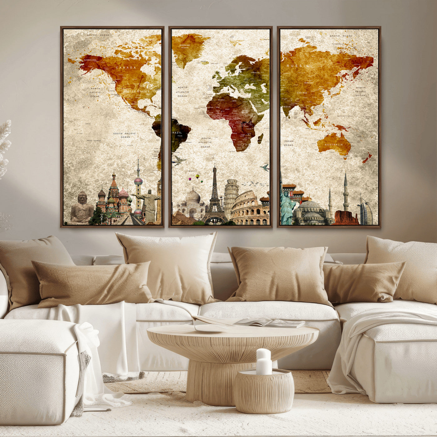 MGV-FC-48X32-3P - Push Pin World Map Canvas Print – Framed Wall Art for Couples to Track Their Travels – Anniversary
