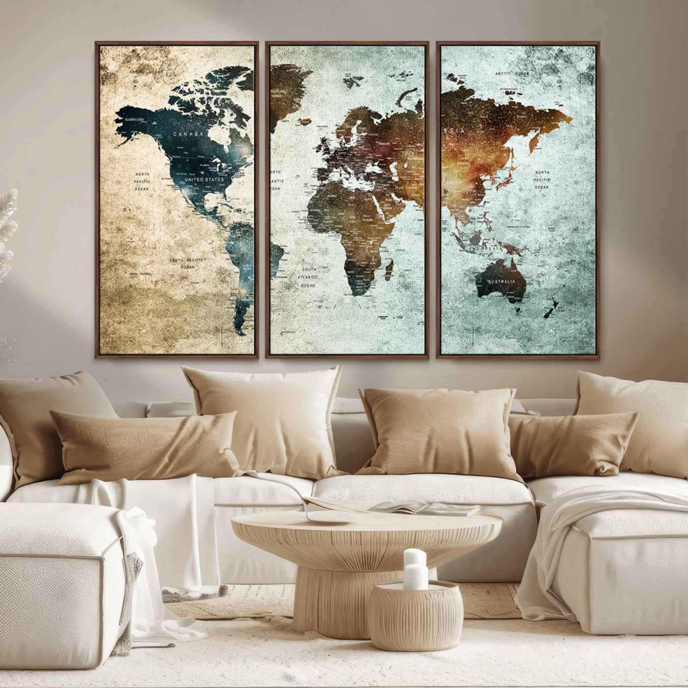 MGV-FC-48X32-3P - Push Pin World Map Canvas Print – Framed Wall Art for Couples to Track Their Travels – Anniversary