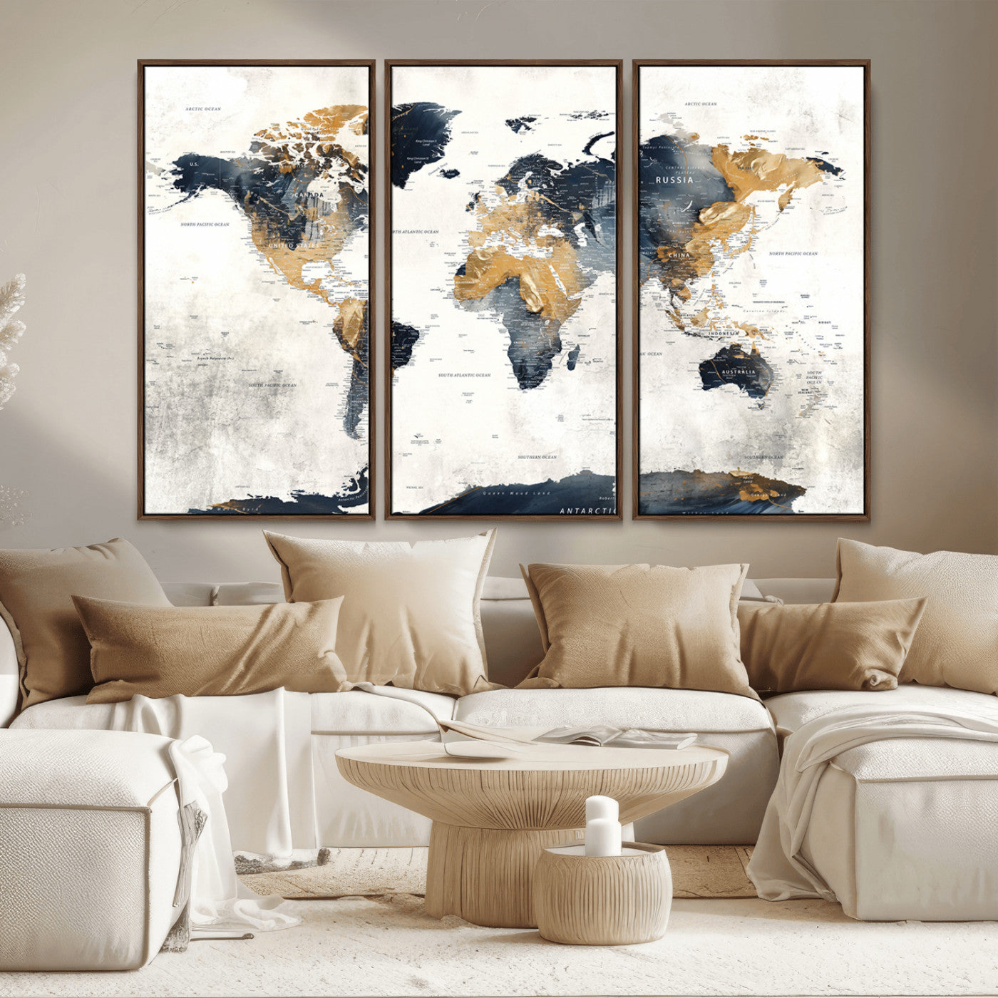 MGV-FC-48X32-3P - Push Pin World Map Canvas Print – Framed Wall Art for Couples to Track Their Travels – Anniversary