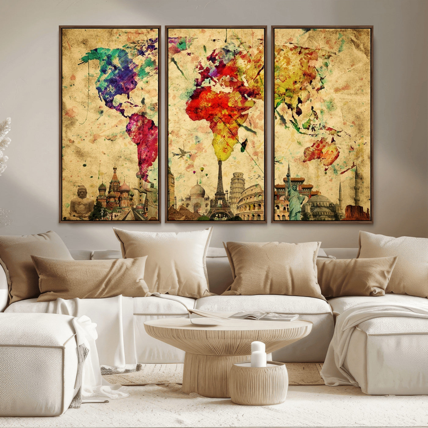 MGV-FC-48X32-3P - Colorful World Map Wall Art World Map Canvas Print