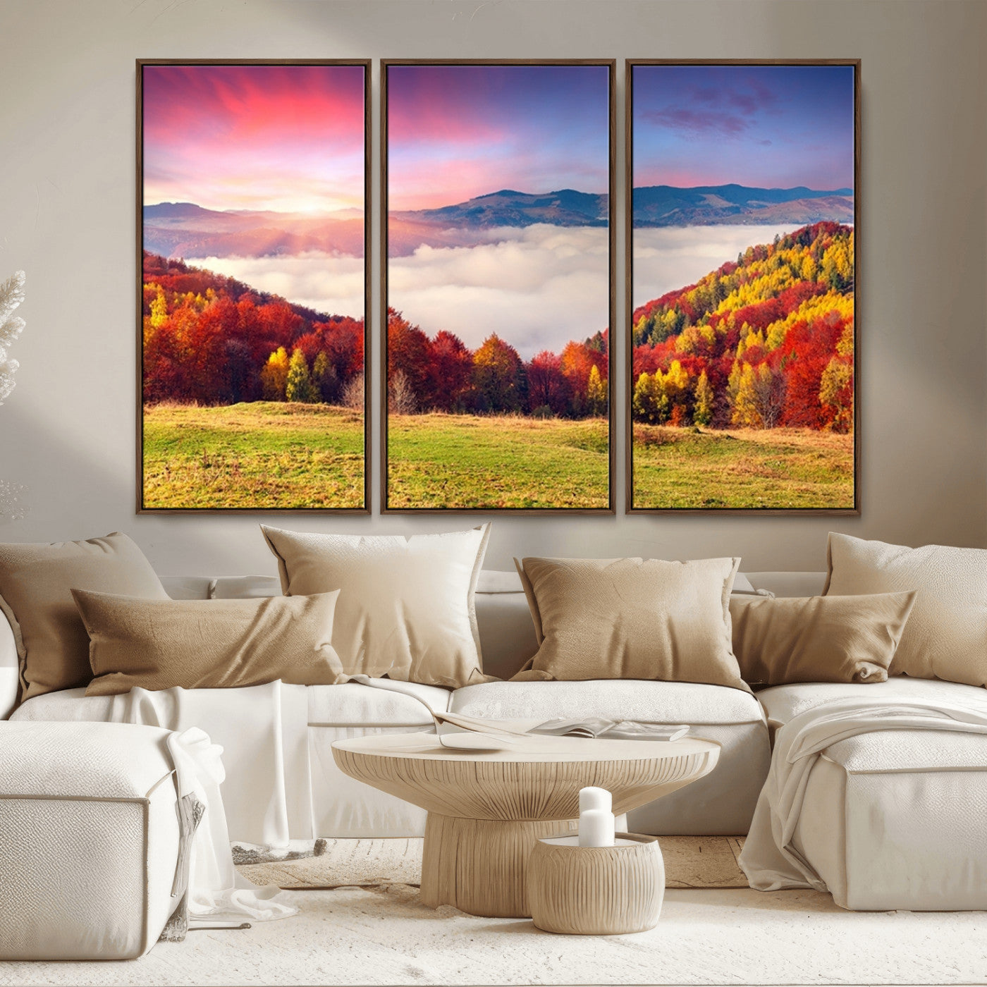 MGV-FC-48X32-3P - Autumn Mountain Foggy Landscape Wall Art Canvas Print | Beautiful Forest Canvas Print | Misty