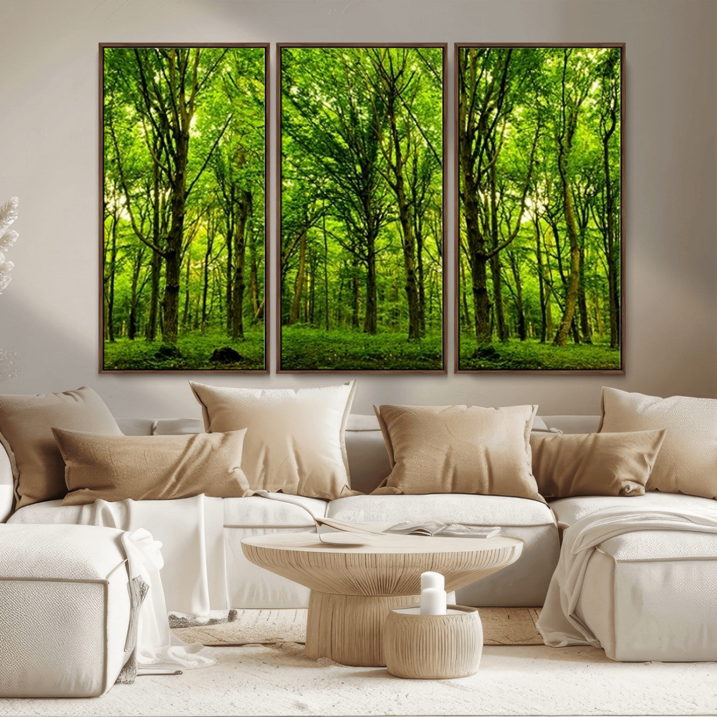 MGV-FC-48X32-3P - Lush Green Forest Canvas Print | 3-Panel Forest Wall Art | Nature Landscape for Living Room