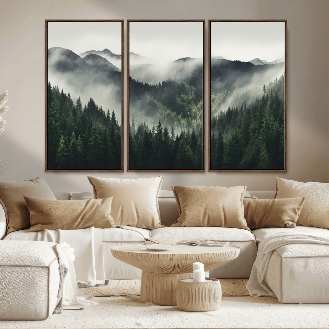 MGV-FC-48X32-3P - Misty Forest Canvas Print Wall Art Premium Canvas Print a Foggy and Serene Atmosphere