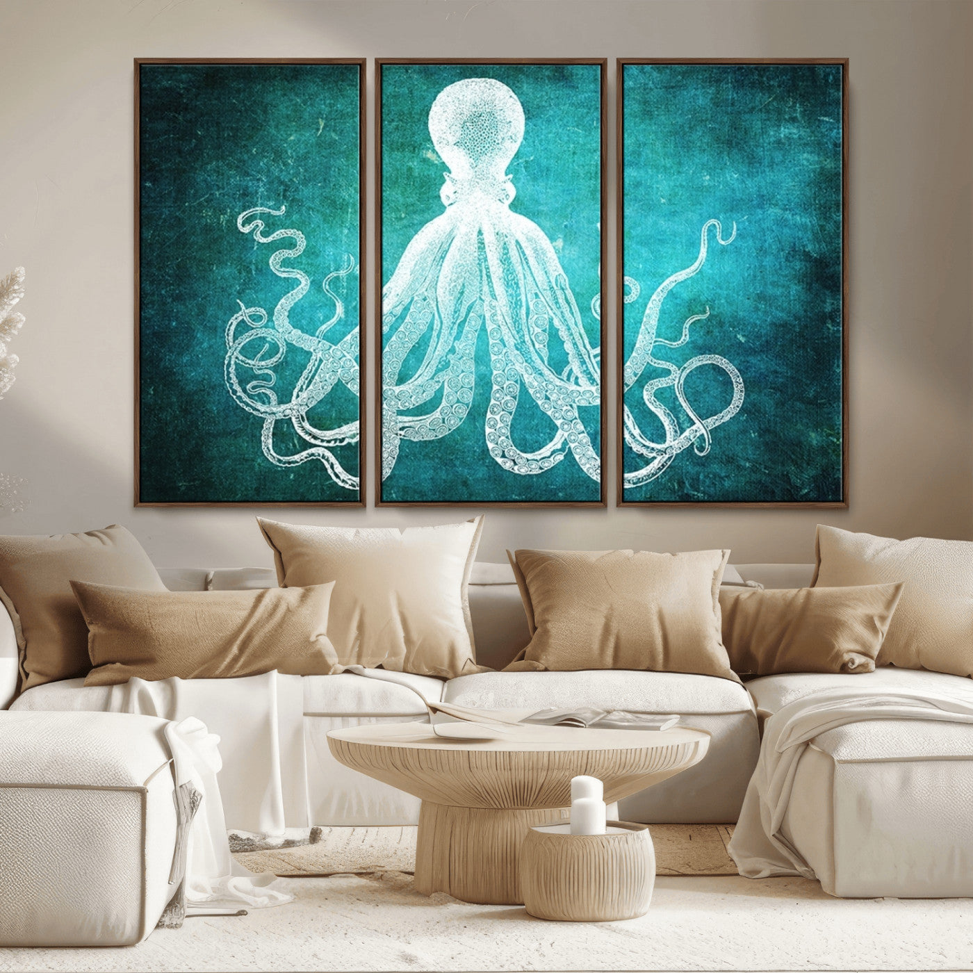 MGV-FC-48X32-3P - Green Octopus Abstract Wall Art Canvas Print