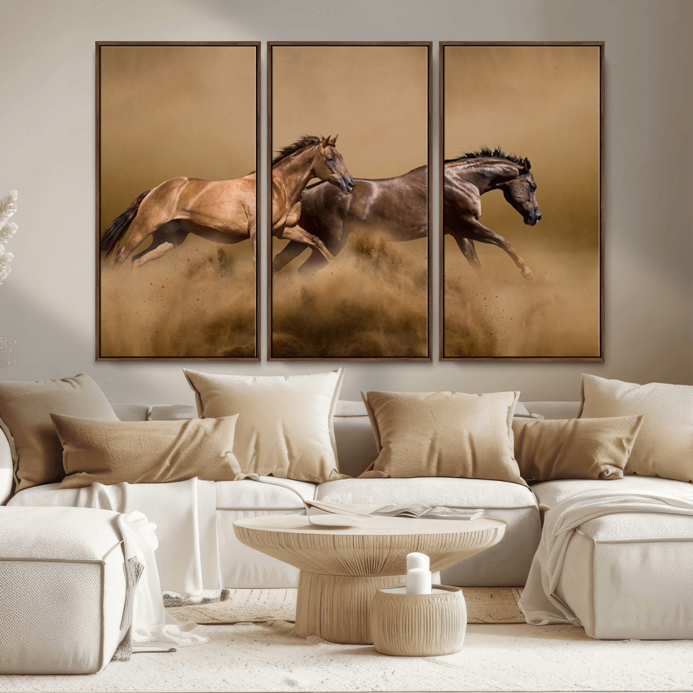MGV-FC-48X32-3P - Large Wall Art Animal Canvas Print - Two Running Brown Horses