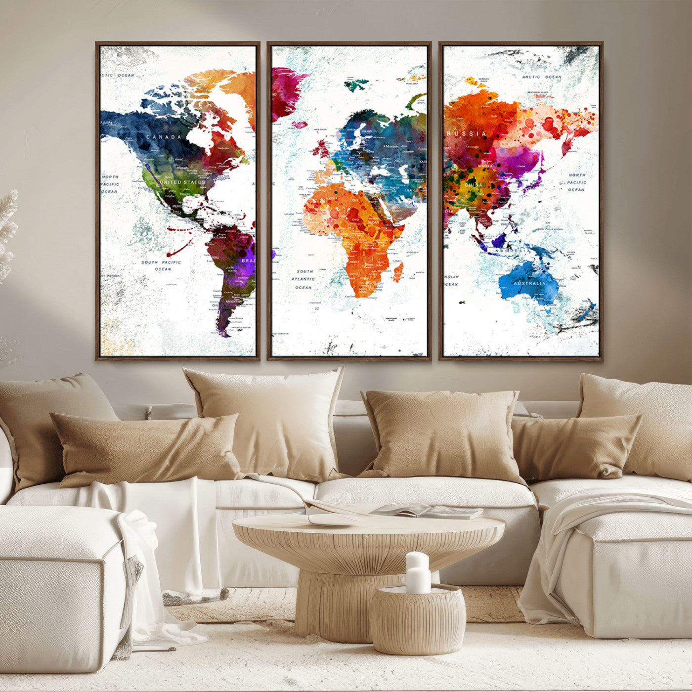 MGV-FC-48X32-3P - Push Pin World Map Canvas Print – Framed Wall Art for Couples to Track Their Travels – Anniversary