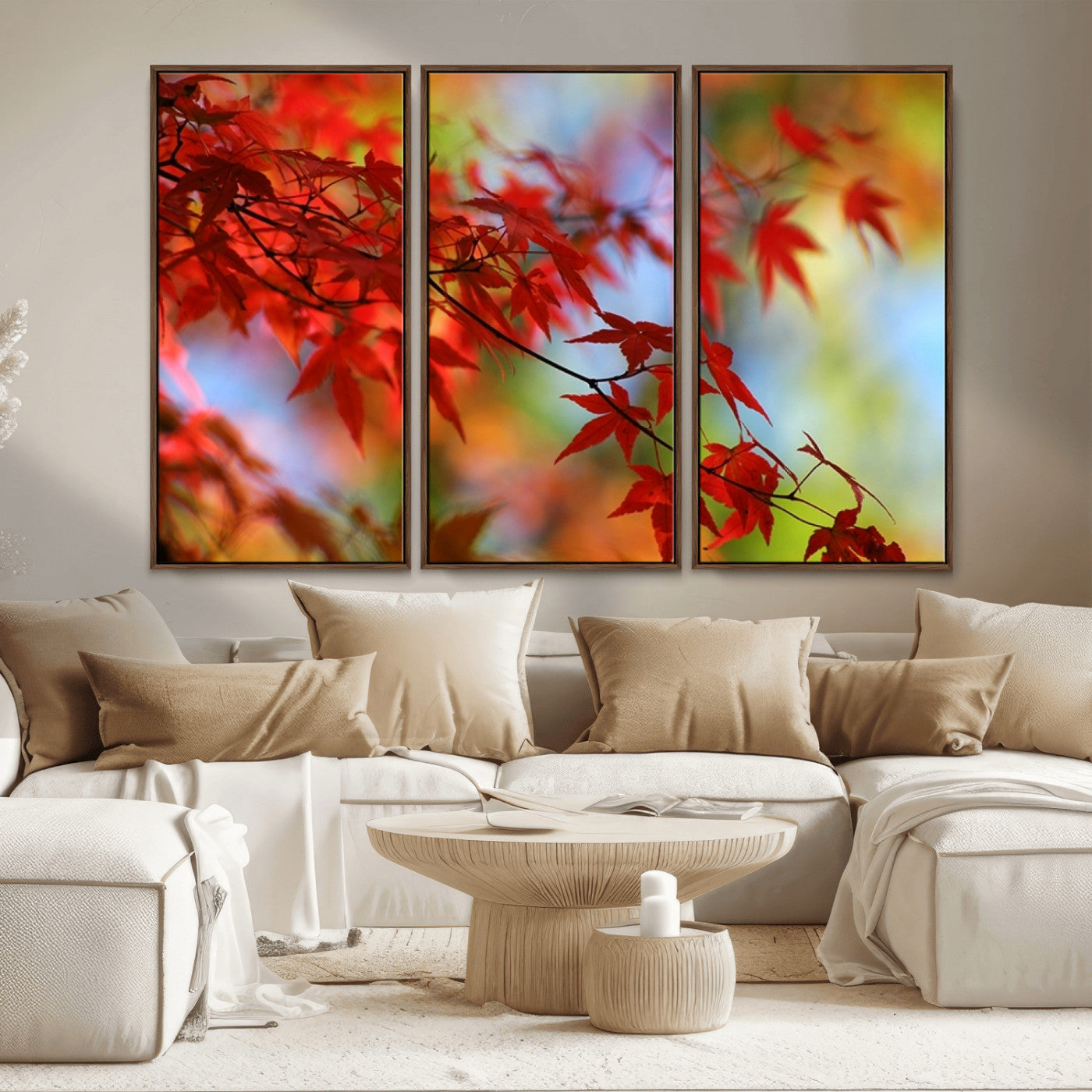 MGV-FC-48X32-3P - Red Leaves Autumn Forest Wall Art Canvas, Red Leaves Autumn Forest Canvas Print