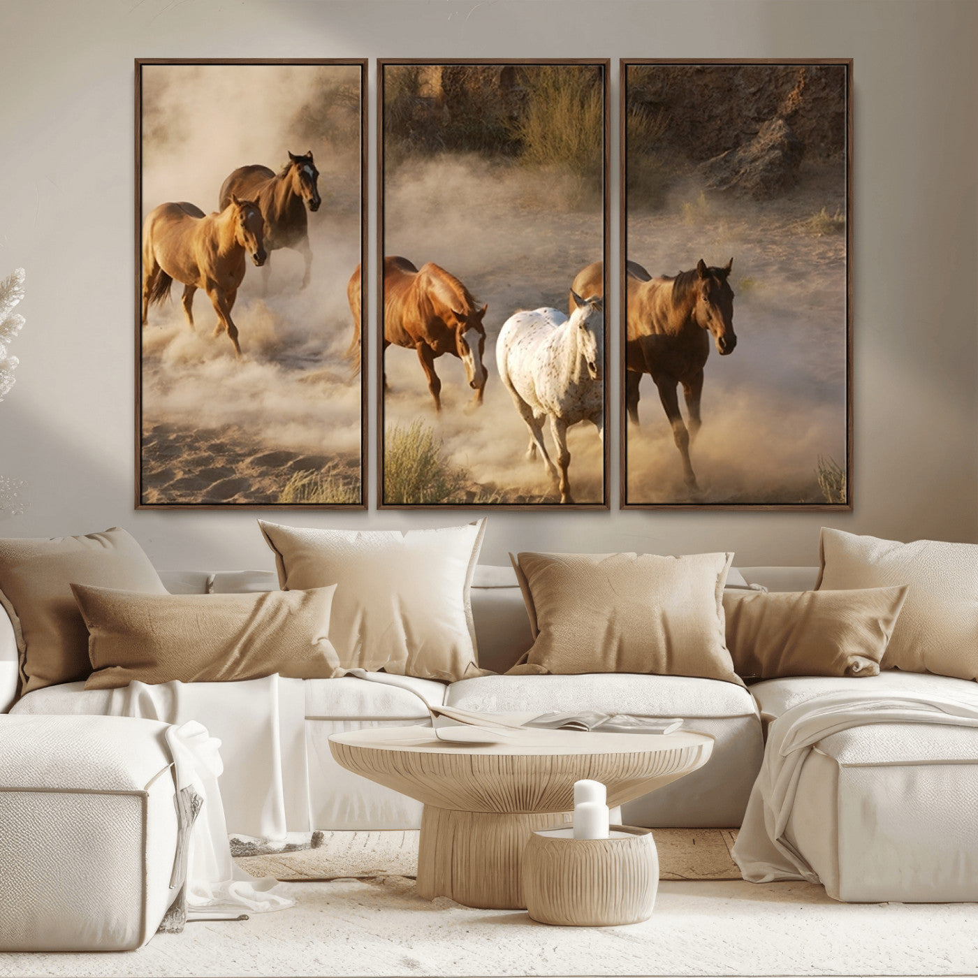 MGV-FC-48X32-3P - Large Wall Art 5 Horses Running on Sand Canvas Print