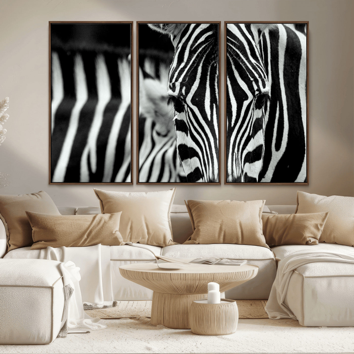 MGV-FC-48X32-3P - Zebra Wall Art – Close Up Black and White Animal Print, Bold Safari Decor for Living Room, Office, or Bedroom