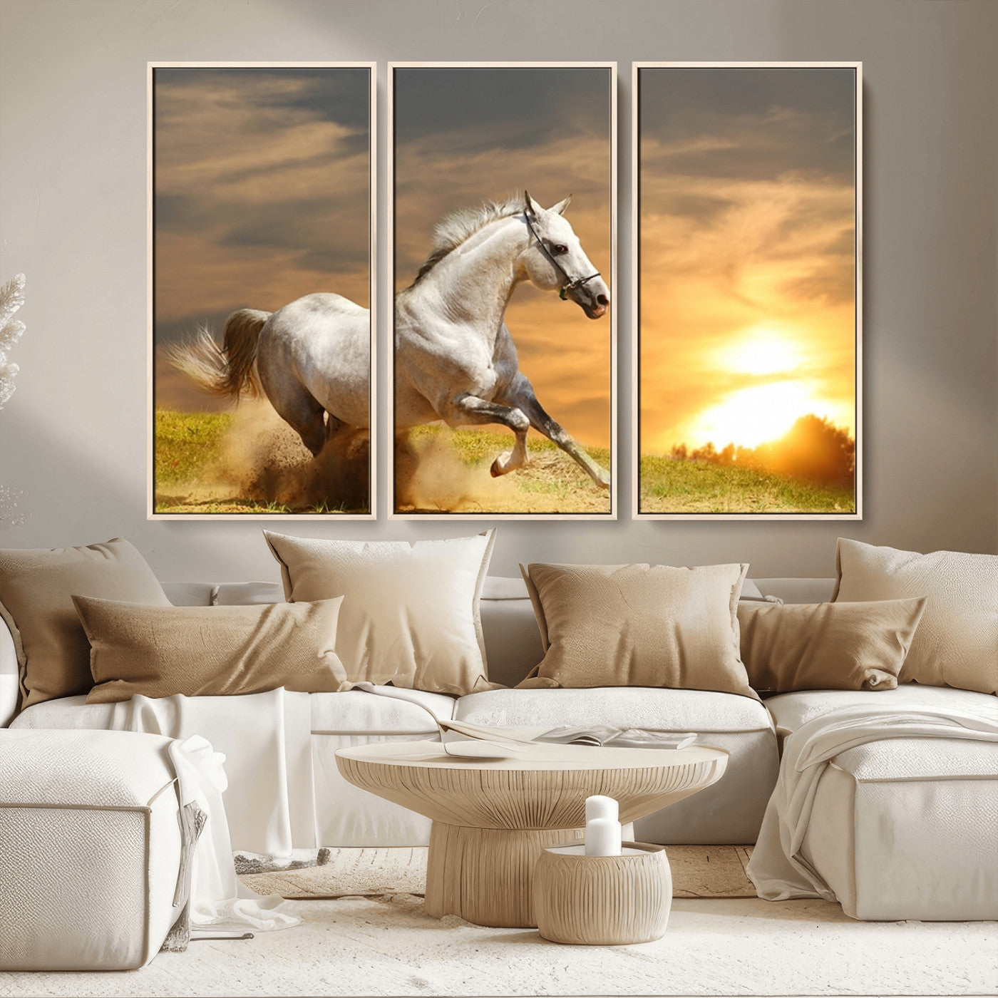 MGV-FC-48X32-3P - Large Wall Art Galloping White Horse at Sunset Canvas Print