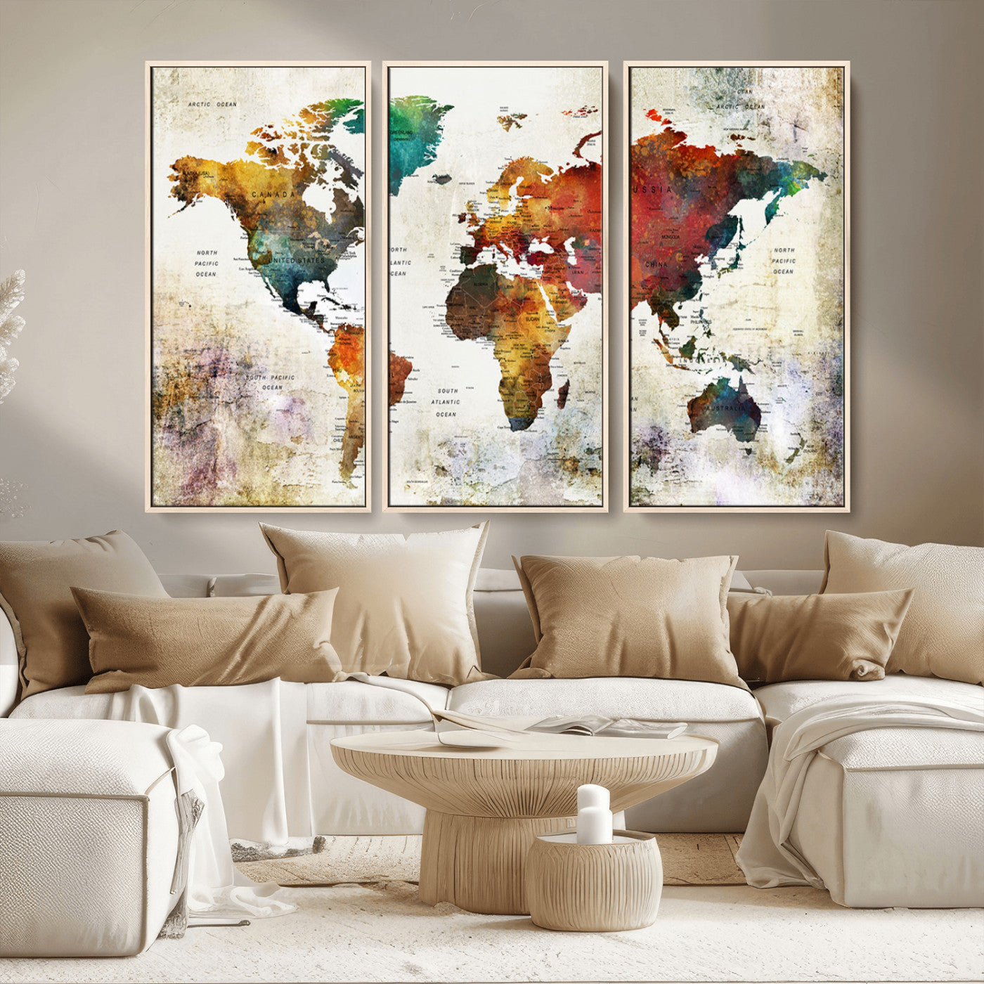 -Push Pin World Map Canvas Print – Framed Wall Art for Couples to Track Their Travels – Anniversary
