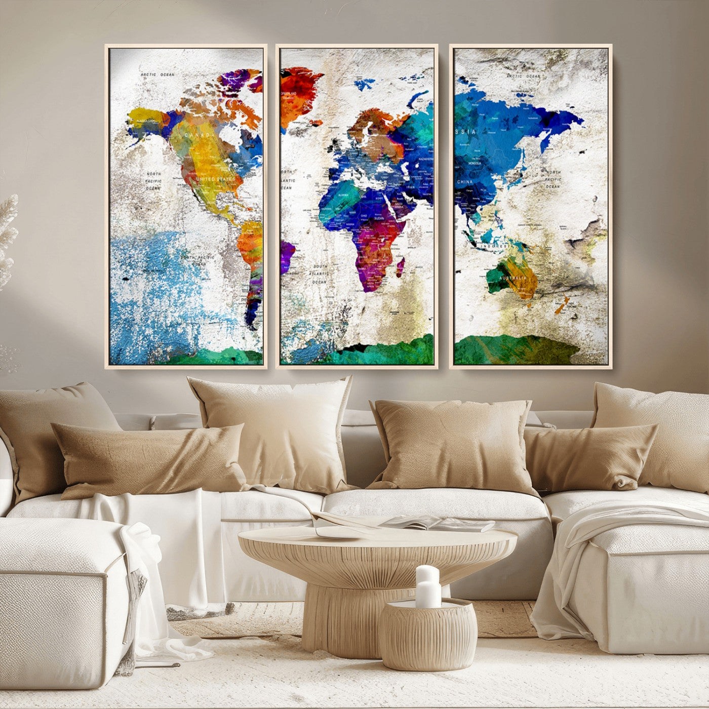 MGV-FC-48X32-3P - Push Pin World Map Canvas Print – Framed Wall Art for Couples to Track Their Travels – Anniversary