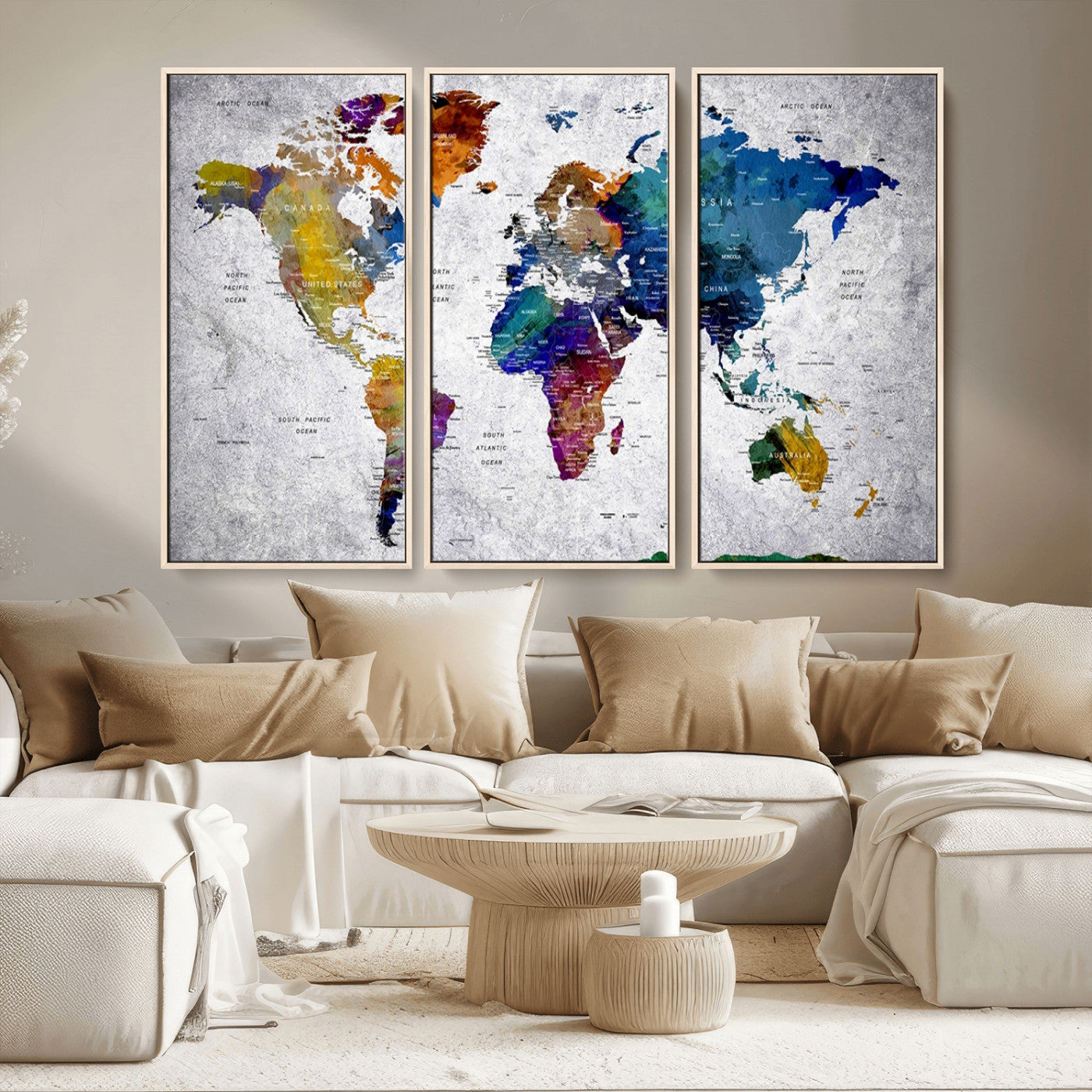 MGV-FC-48X32-3P - Push Pin World Map Canvas Print – Framed Wall Art for Couples to Track Their Travels – Anniversary