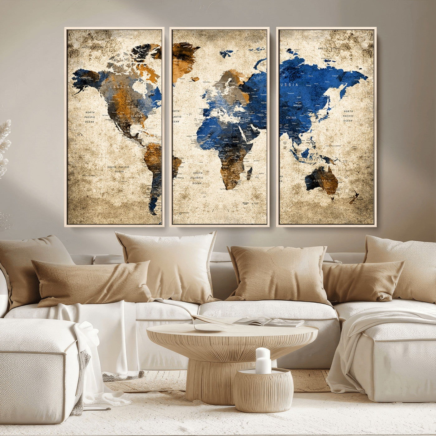 MGV-FC-48X32-3P - Push Pin World Map Canvas Print – Framed Wall Art for Couples to Track Their Travels – Anniversary