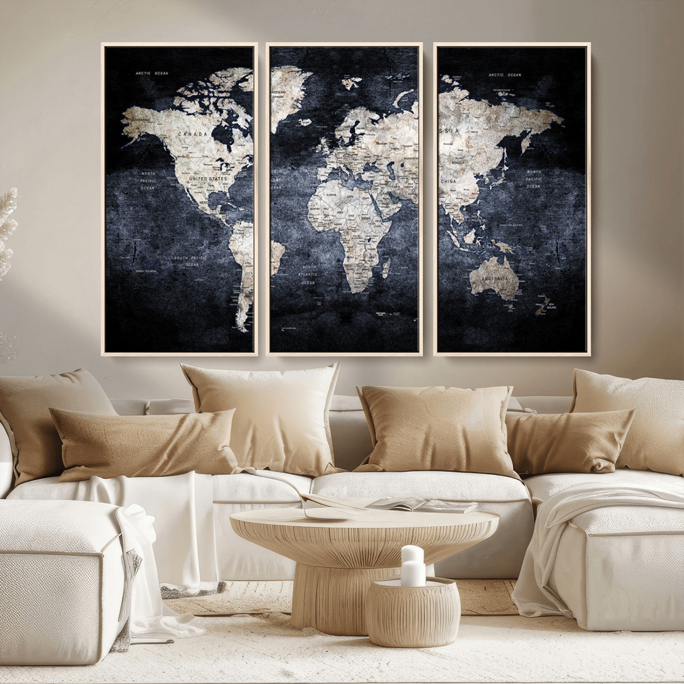 MGV-FC-48X32-3P - World Map Wall Art Canvas Print for Home and Office Decor