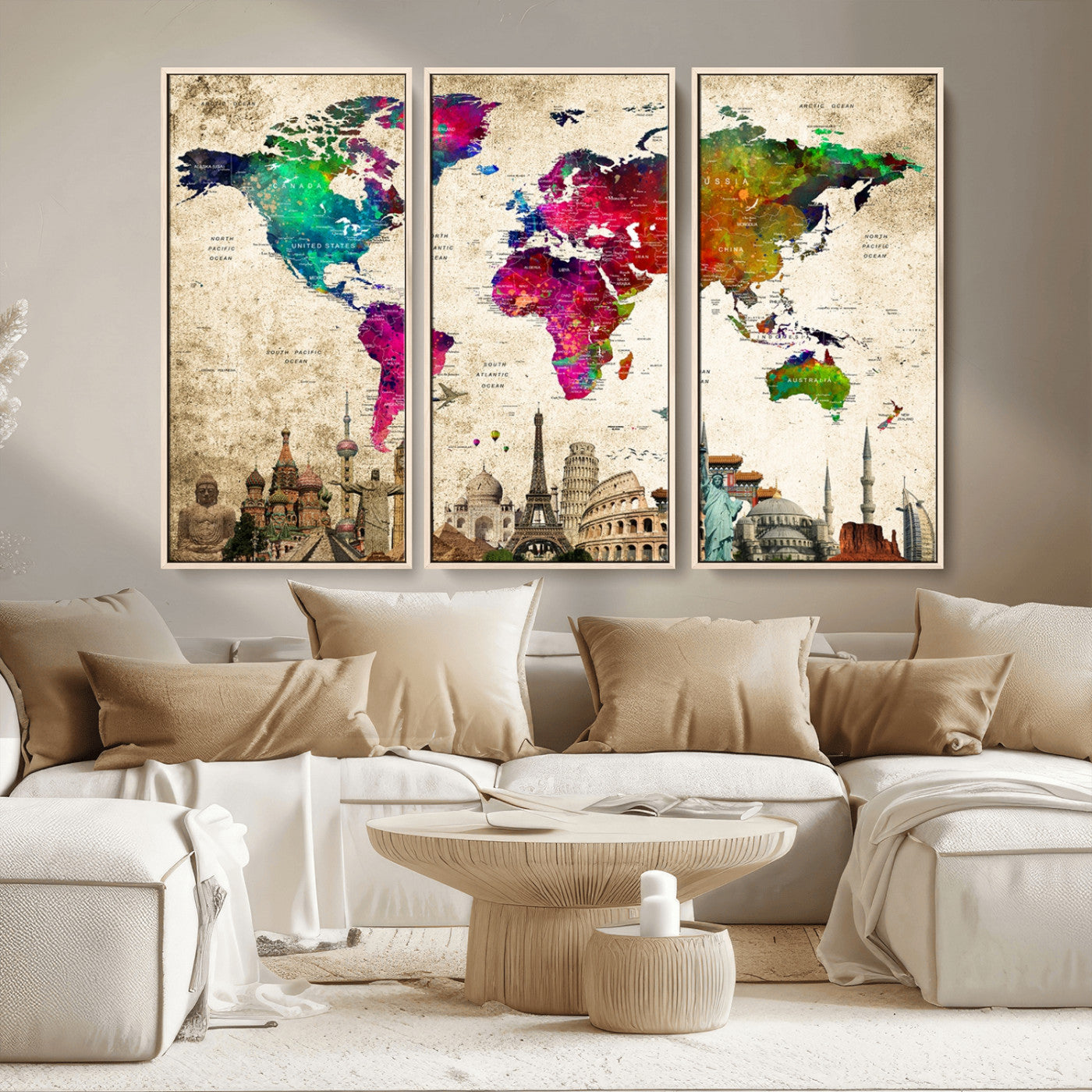 MGV-FC-48X32-3P - Push Pin World Map Canvas Print – Framed Wall Art for Couples to Track Their Travels – Anniversary