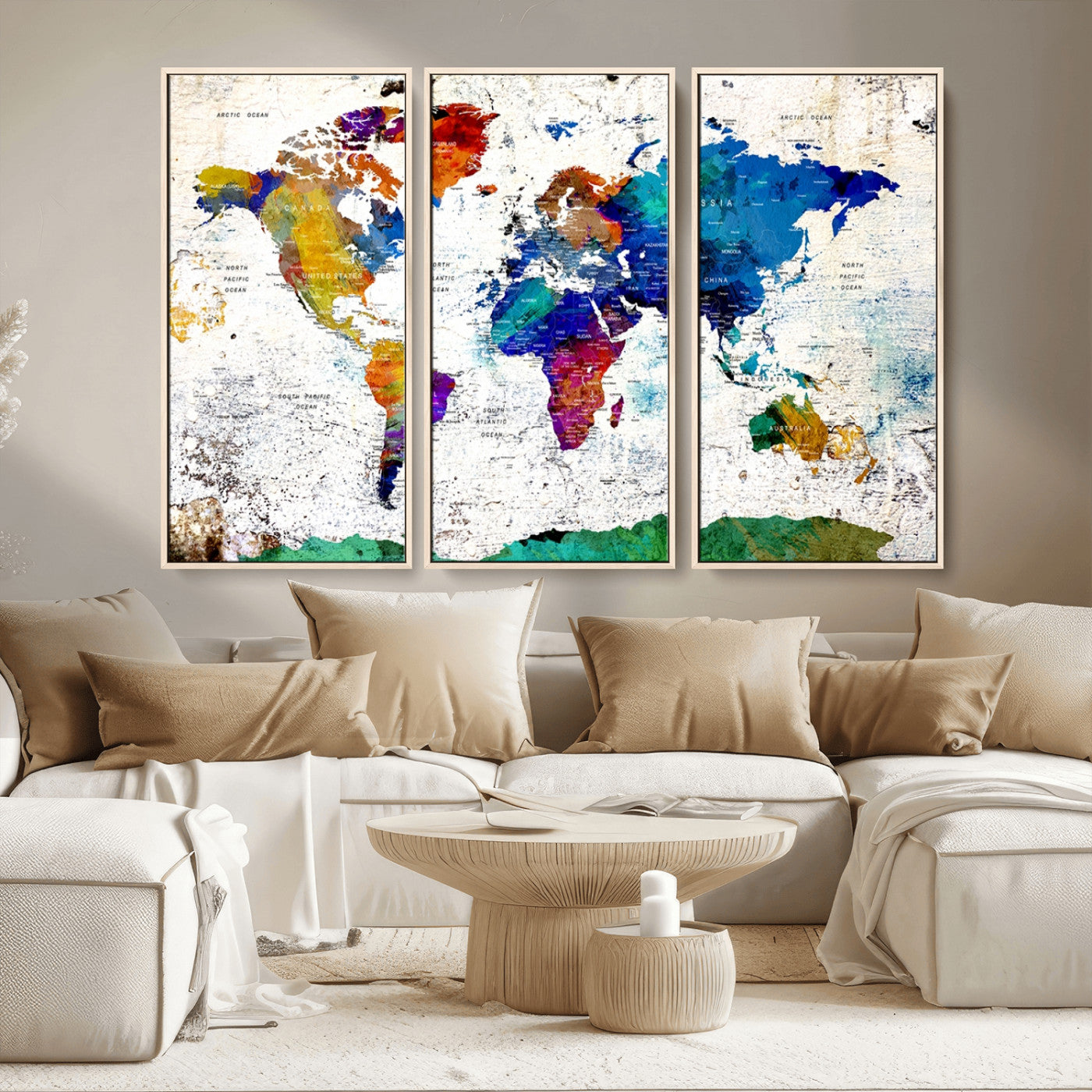 MGV-FC-48X32-3P - Push Pin World Map Canvas Print – Framed Wall Art for Couples to Track Their Travels – Anniversary