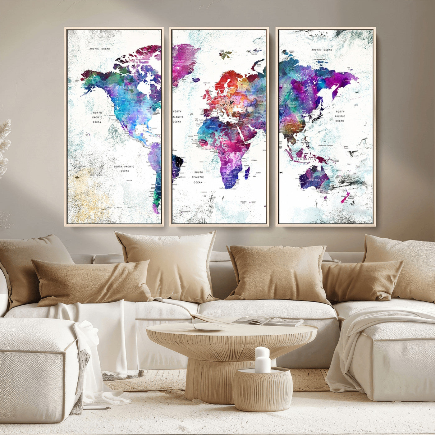 MGV-FC-48X32-3P - Push Pin World Map Canvas Print – Framed Wall Art for Couples to Track Their Travels – Anniversary