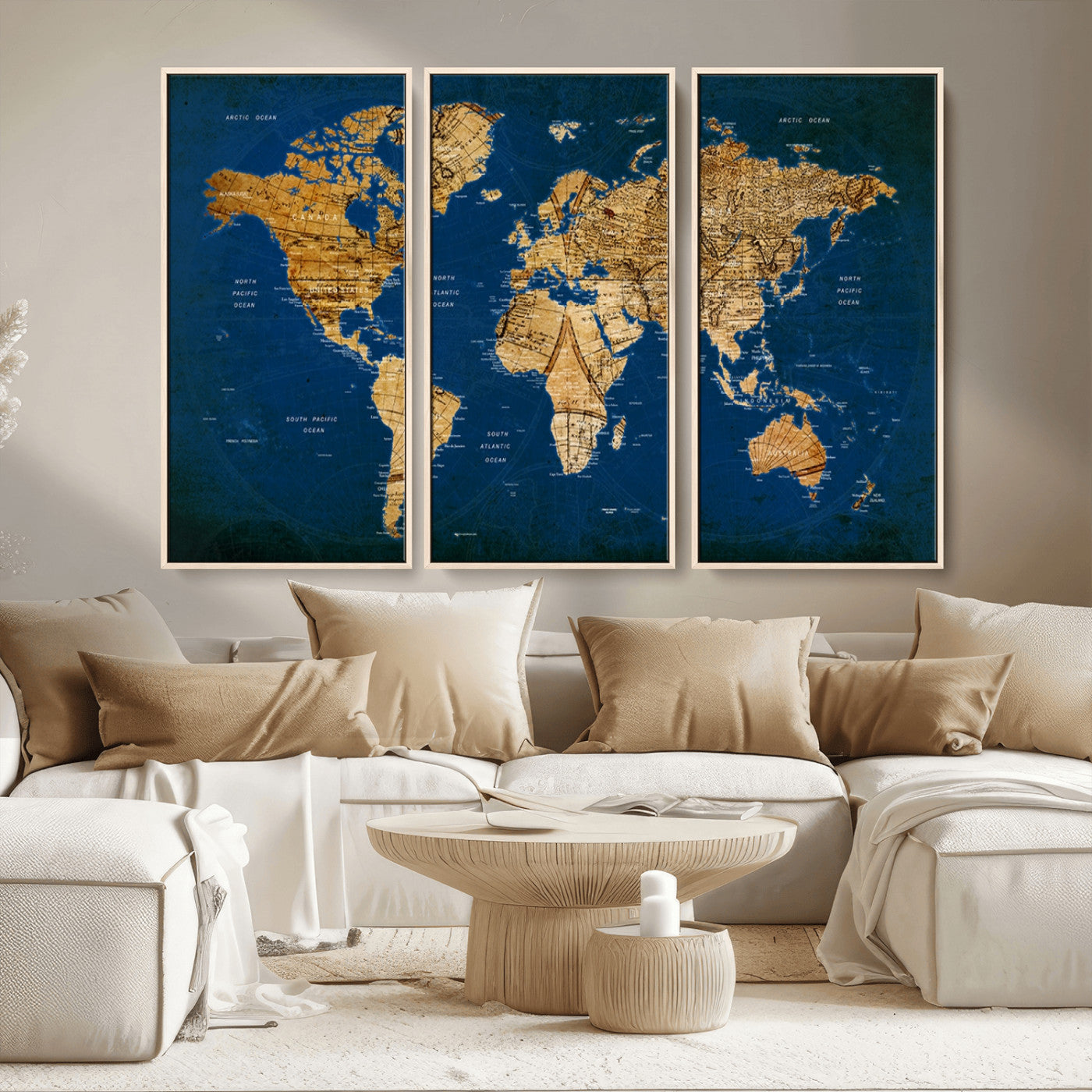 MGV-FC-48X32-3P - Push Pin World Map Canvas Print – Framed Wall Art for Couples to Track Their Travels – Anniversary