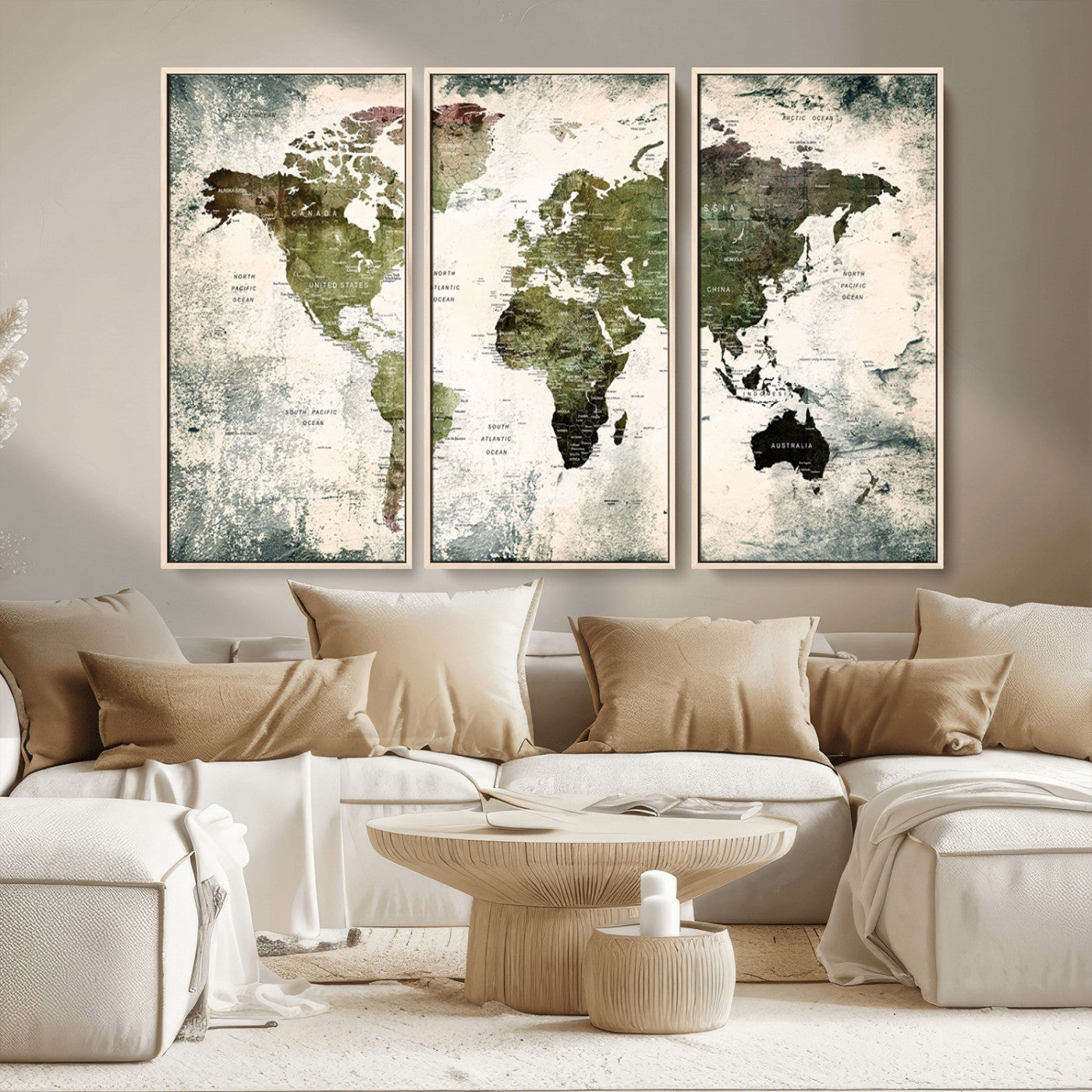 MGV-FC-48X32-3P - Push Pin World Map Canvas Print – Framed Wall Art for Couples to Track Their Travels – Anniversary