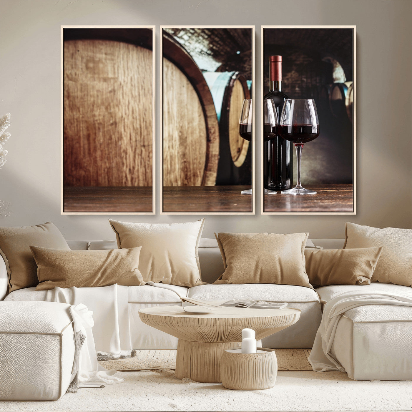 MGV-FC-48X32-3P - Wine and Barrel Wall Art Canvas Print