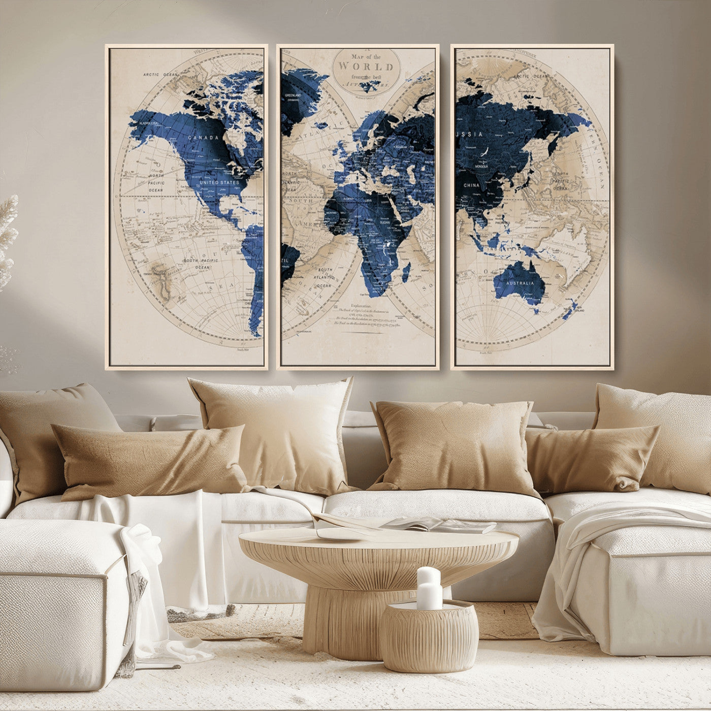 MGV-FC-48X32-3P - World Map Wall Art Canvas Print for Home and Office Decor