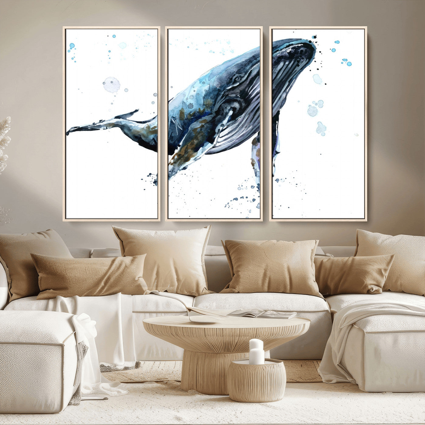 MGV-FC-48X32-3P - Watercolor Whale Wall Art Canvas Print