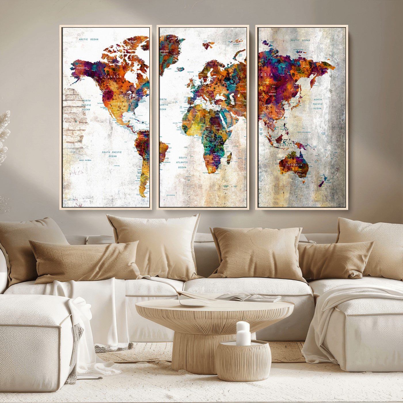 MGV-FC-48X32-3P - Push Pin World Map Canvas Print – Framed Wall Art for Couples to Track Their Travels – Anniversary