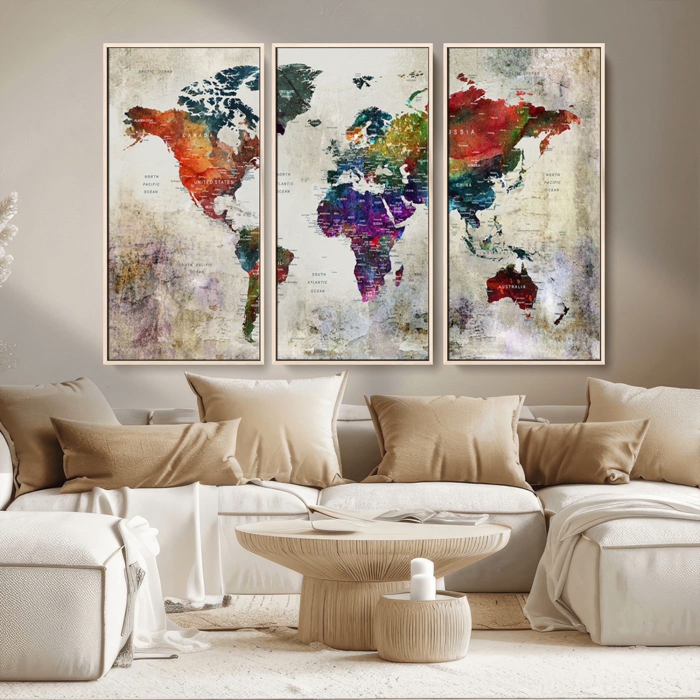 MGV-FC-48X32-3P - Push Pin World Map Canvas Print – Framed Wall Art for Couples to Track Their Travels – Anniversary