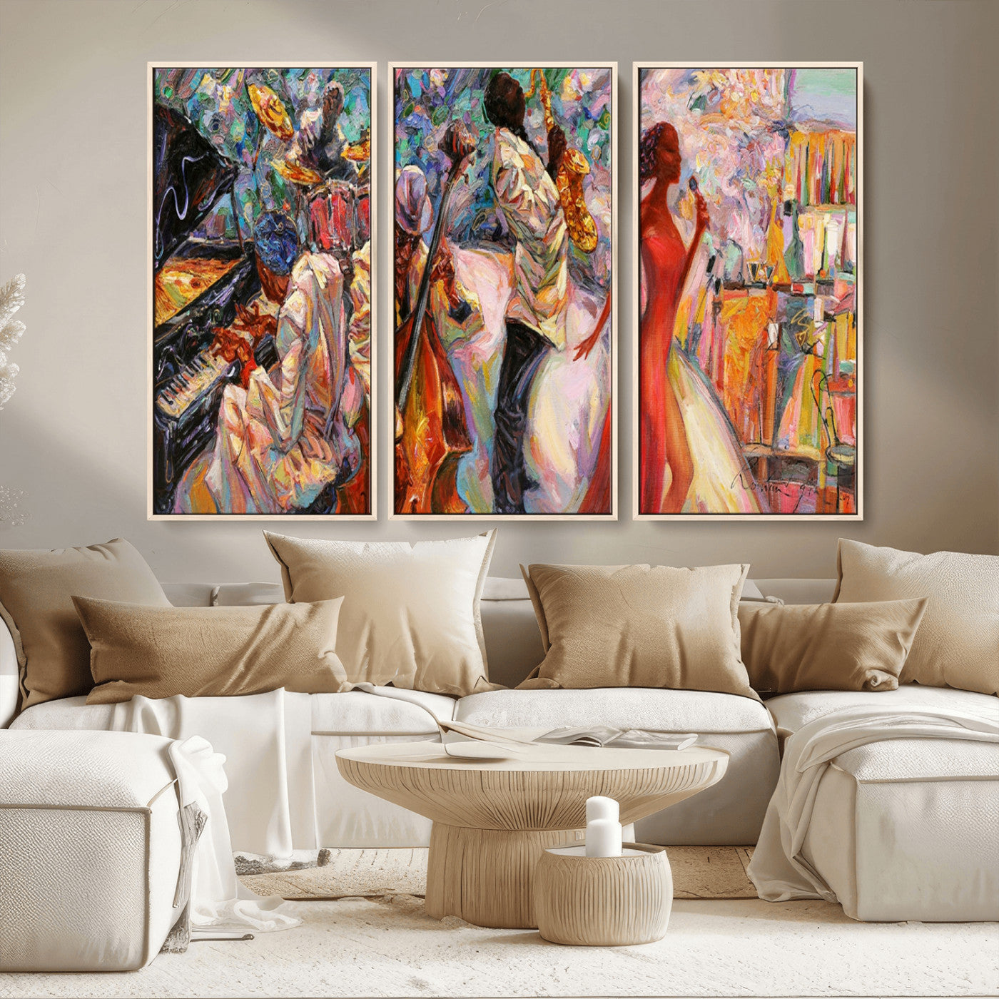 MGV-FC-48X32-3P - Abstract Afro American Jazz Canvas Wall Art | Music-Inspired Painting for Dining Room, Living Room,