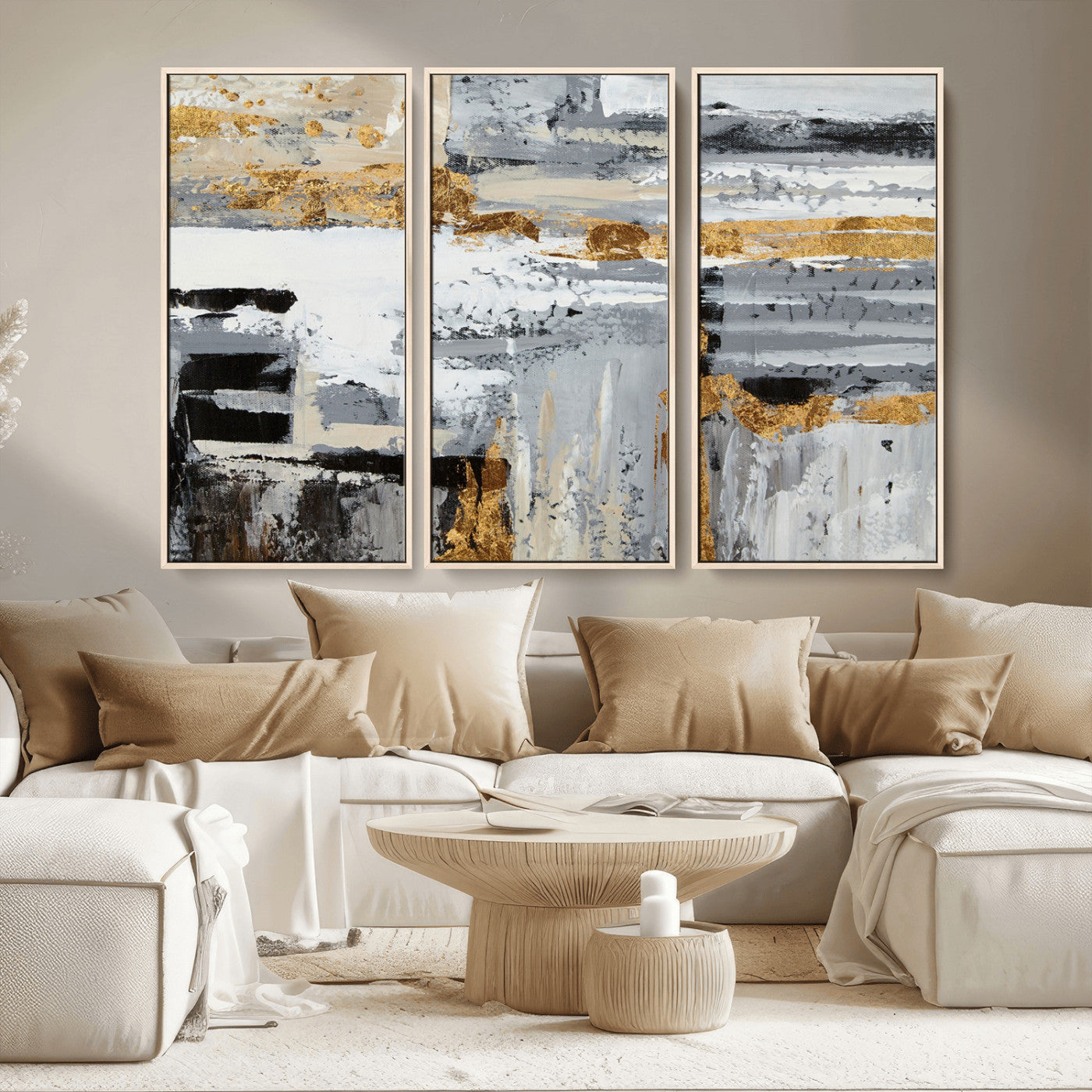 43177-MGV-CV-36X24-Abstract Painting Canvas Wall Art Print Paint Drip Art Brush Strokes Gray Artwork